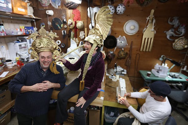 Rich Hamson, costume designer and Nanci Asilts from the costume crafts department at the Chanhassen dinner theater props department. Chanhassen opens 