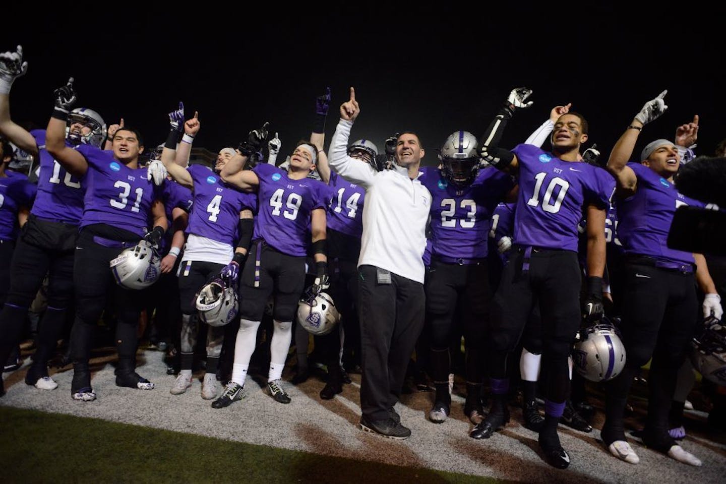 St. Thomas celebrated its victory in the NCAA Division III football semifinals in December. The Tommies finished runner-up in D-III football, won the D-III men's basketball title and dominated MIAC overall standings.