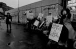 People demonstrated in front of the Greyhound Bus station on Nov. 3, 1989. They were protesting Greyhounds opposition to the Americans with Disabiliti