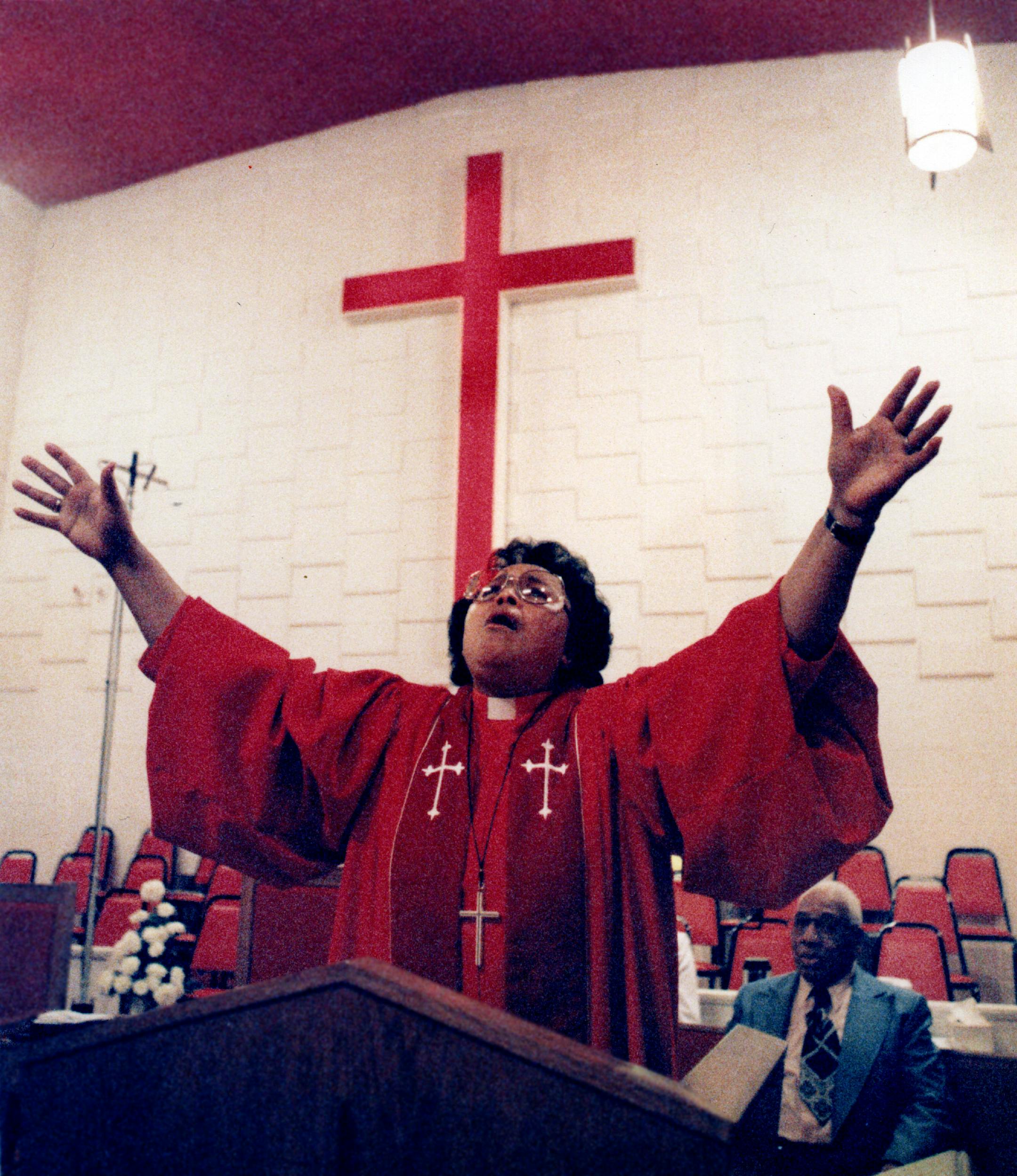 The Rev. Willa Grant Battle led her congregration from the pulpit of Grace Temple Deliverence Center. File Photo Taken 11/03/88