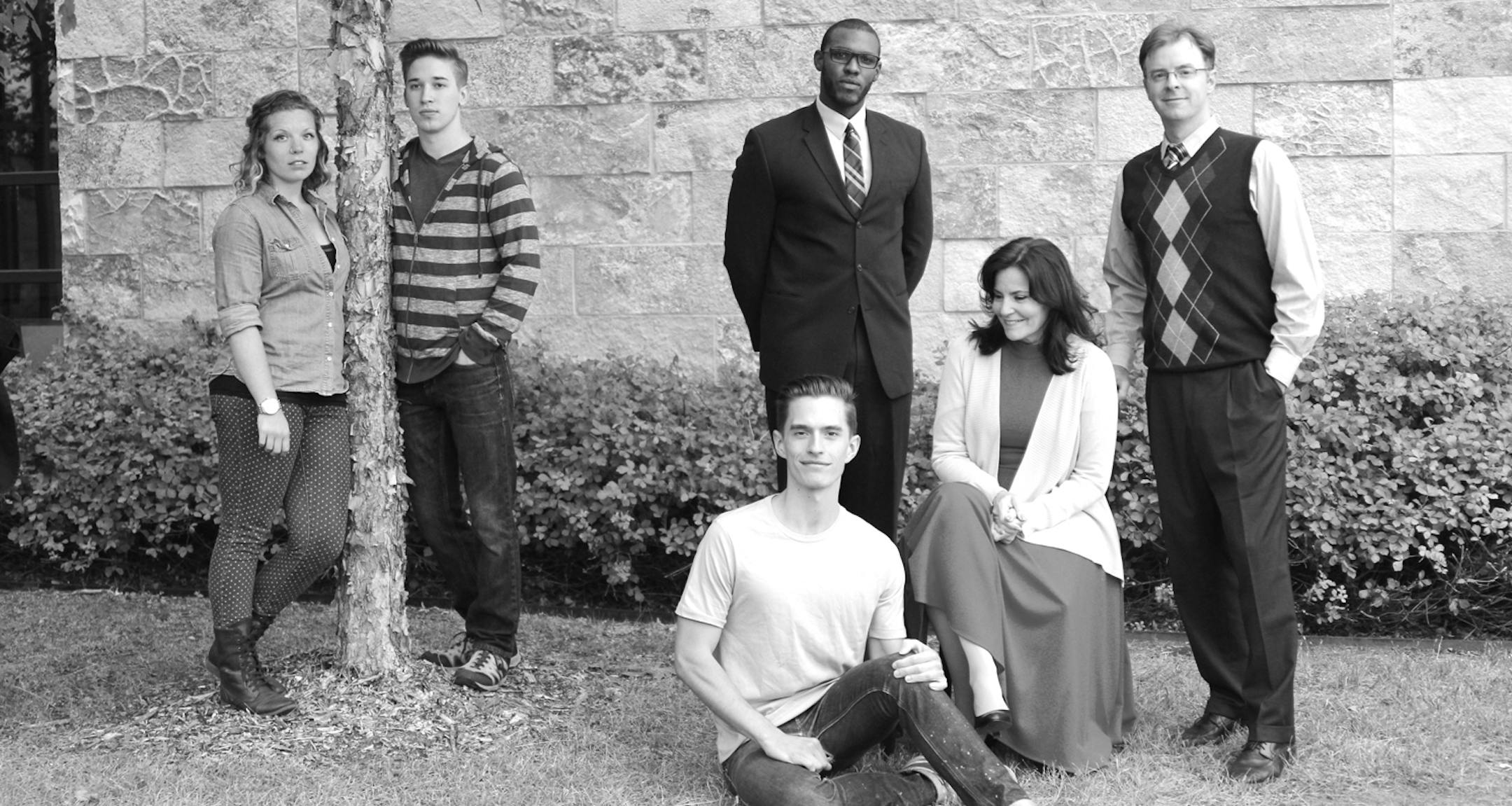 L-R: Aly Westberg as Natalie, Erin Patrick Miller as Henry, Dominique Wooten as Dr. Madden, Karen Weber as Diana, Sean Dooley as Dan and Blake Rhiner as Gabe (seated) in "Next to Normal." Photo by Vicki Madsen.