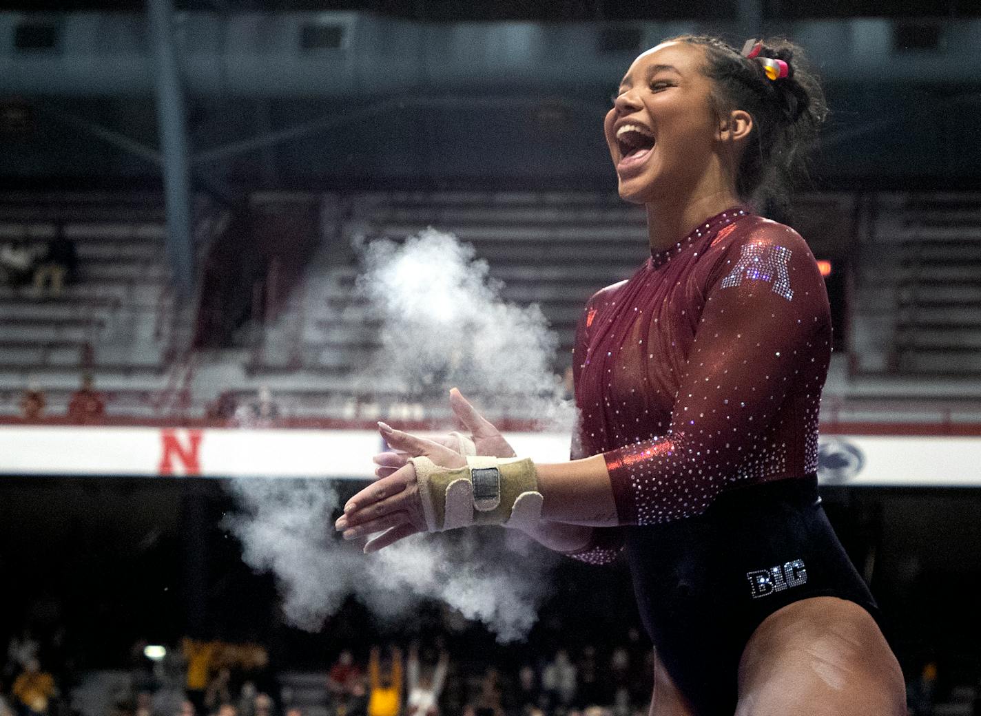 Mya Hooten reacts after competing in the Vault Monday, Jan 24, 2022, at Maturi Pavilion in Minneapolis, Minn. ] CARLOS GONZALEZ • cgonzalez@startribune.com