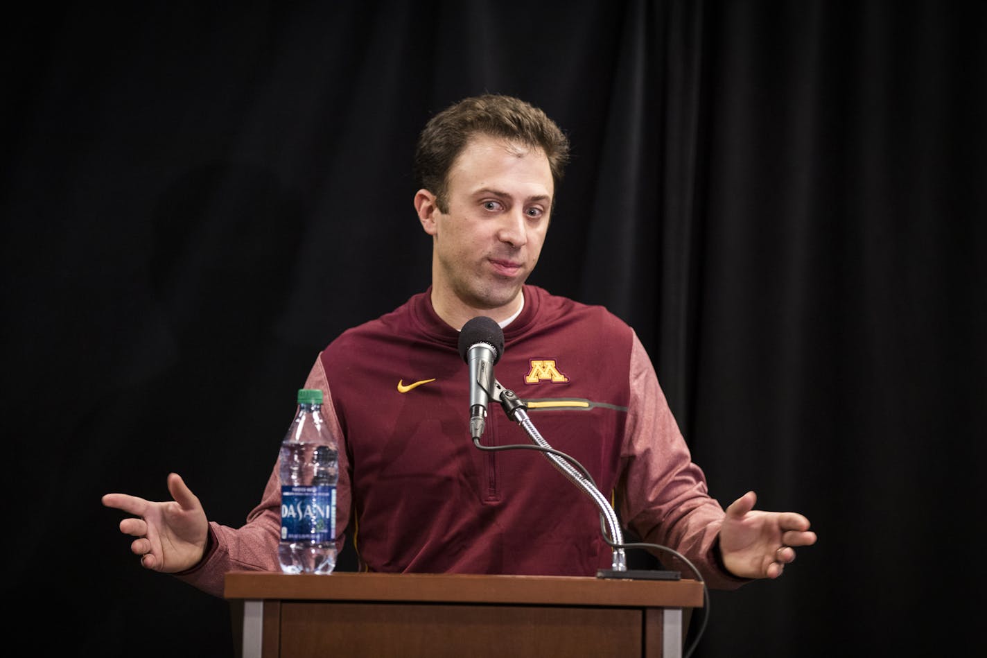 Richard Pitino speaks during a press conference. ] LEILA NAVIDI &#xef; leila.navidi@startribune.com BACKGROUND INFORMATION: University of Minnesota basketball coach Richard Pitino speaks during a press conference at Williams Arena on Friday, January 5, 2018.