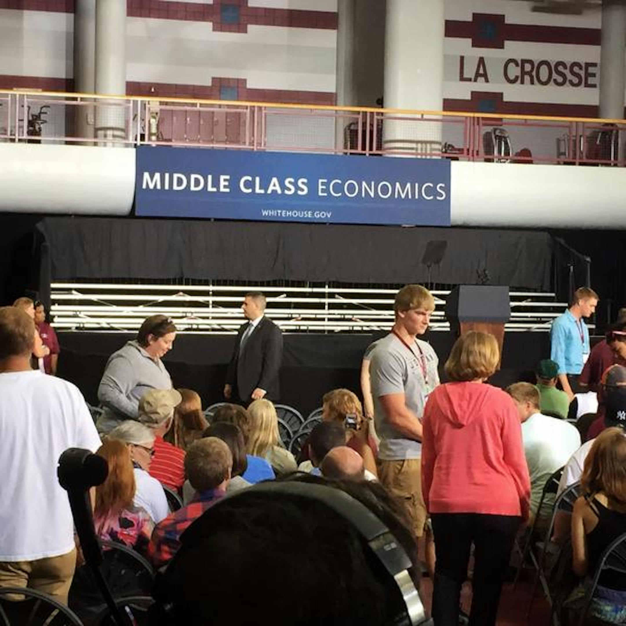 A banner in La Crosse, Wis. made clear what President Obama would be talking about.