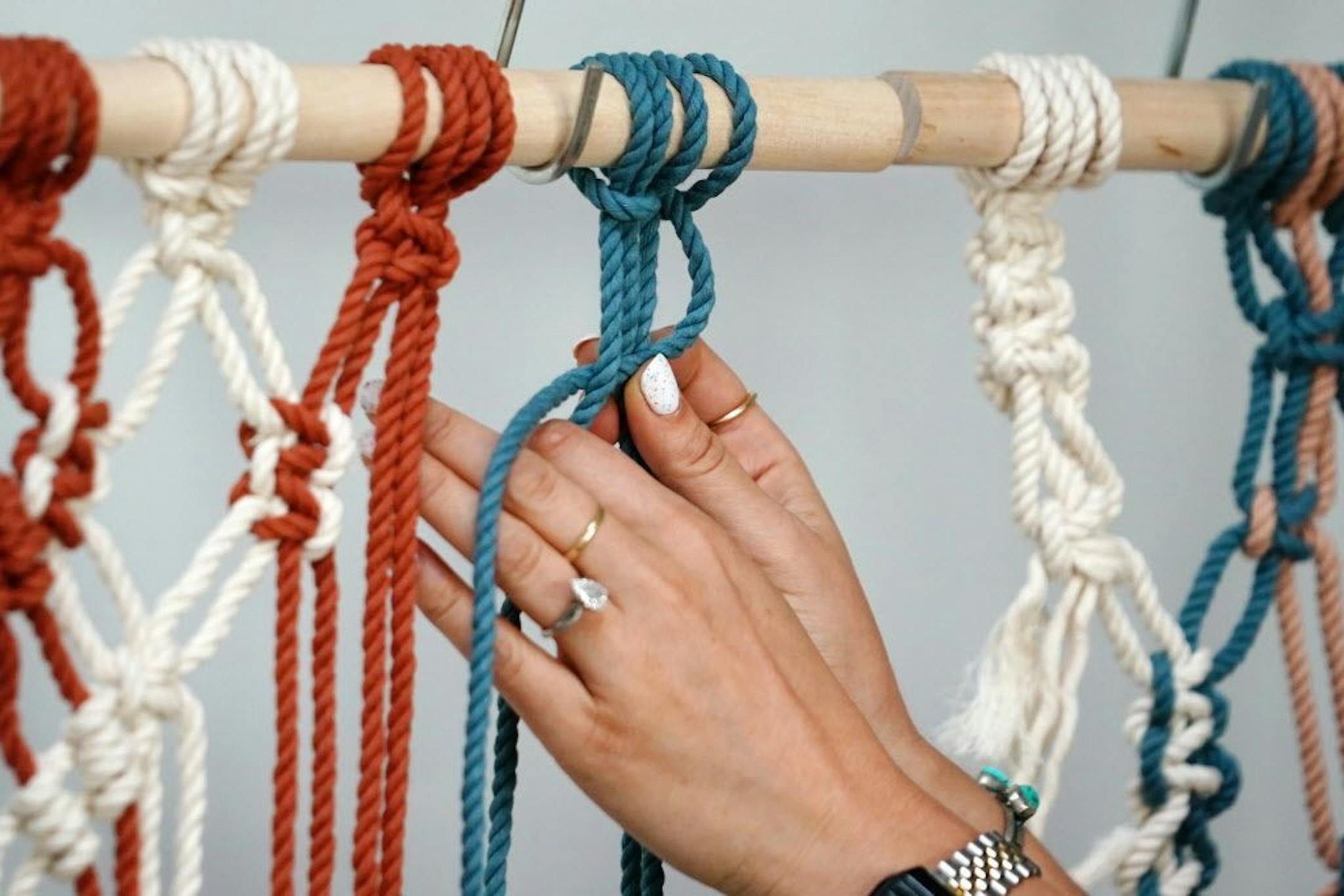 Emily Katz demonstrated the basic techniques of the craft during her macrame class.
