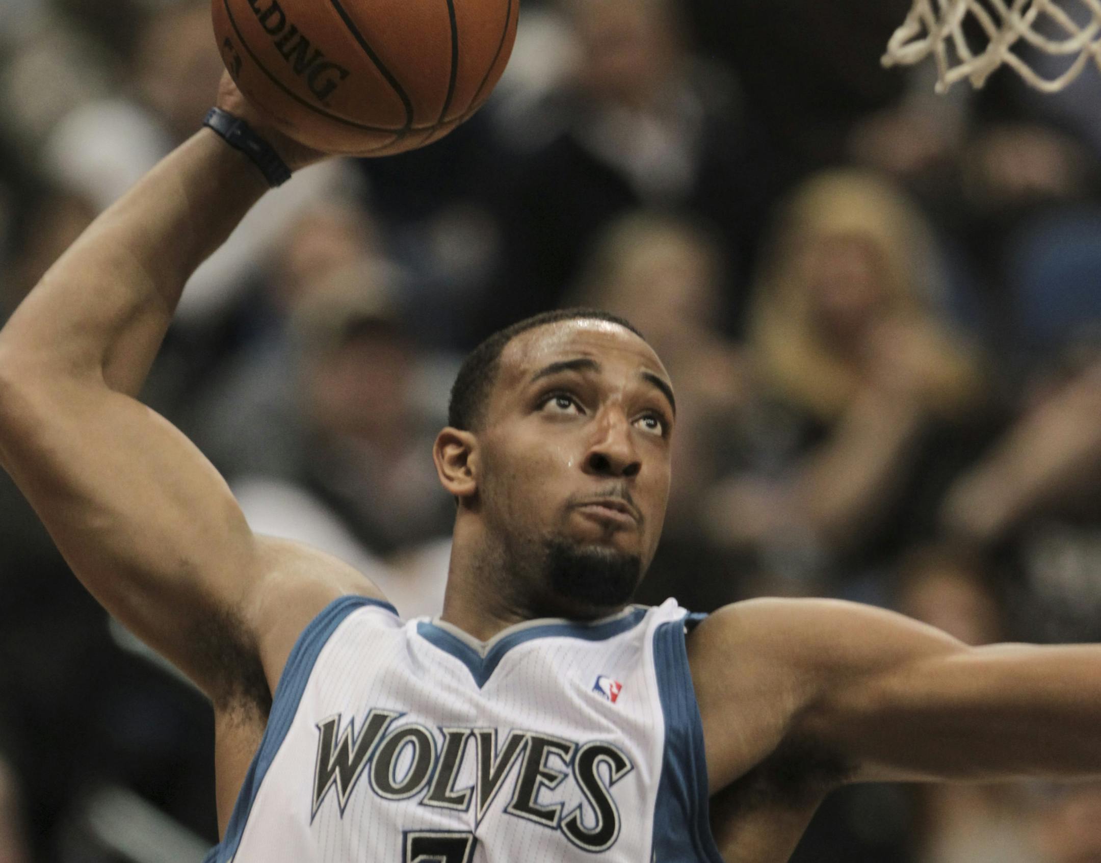 The Minnesota Timberwolves beat the Portland Trailblazers 106-94 in an NBA basketball game Wednesday night, March 7, 2012 at Target Center in Minneapolis, Minn. The Timberwolves' Derrick Williams prepared to dunk in the fourth quarter against Portland. He had nine points in the game Wednesday night. ] JEFF WHEELER ‚Ä¢ jeff.wheeler@startribune.com ORG XMIT: MIN2013061414083396