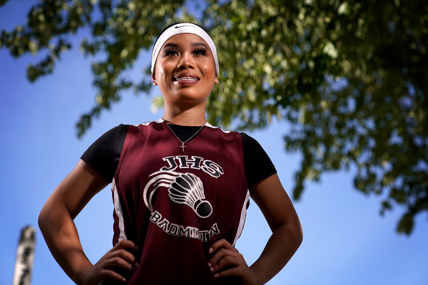 Song Yang, Metro Badminton Player of the Year, posed for a portrait outside Johnson High School in St. Paul. ] LEILA NAVIDI • leila.navidi@startribune.com