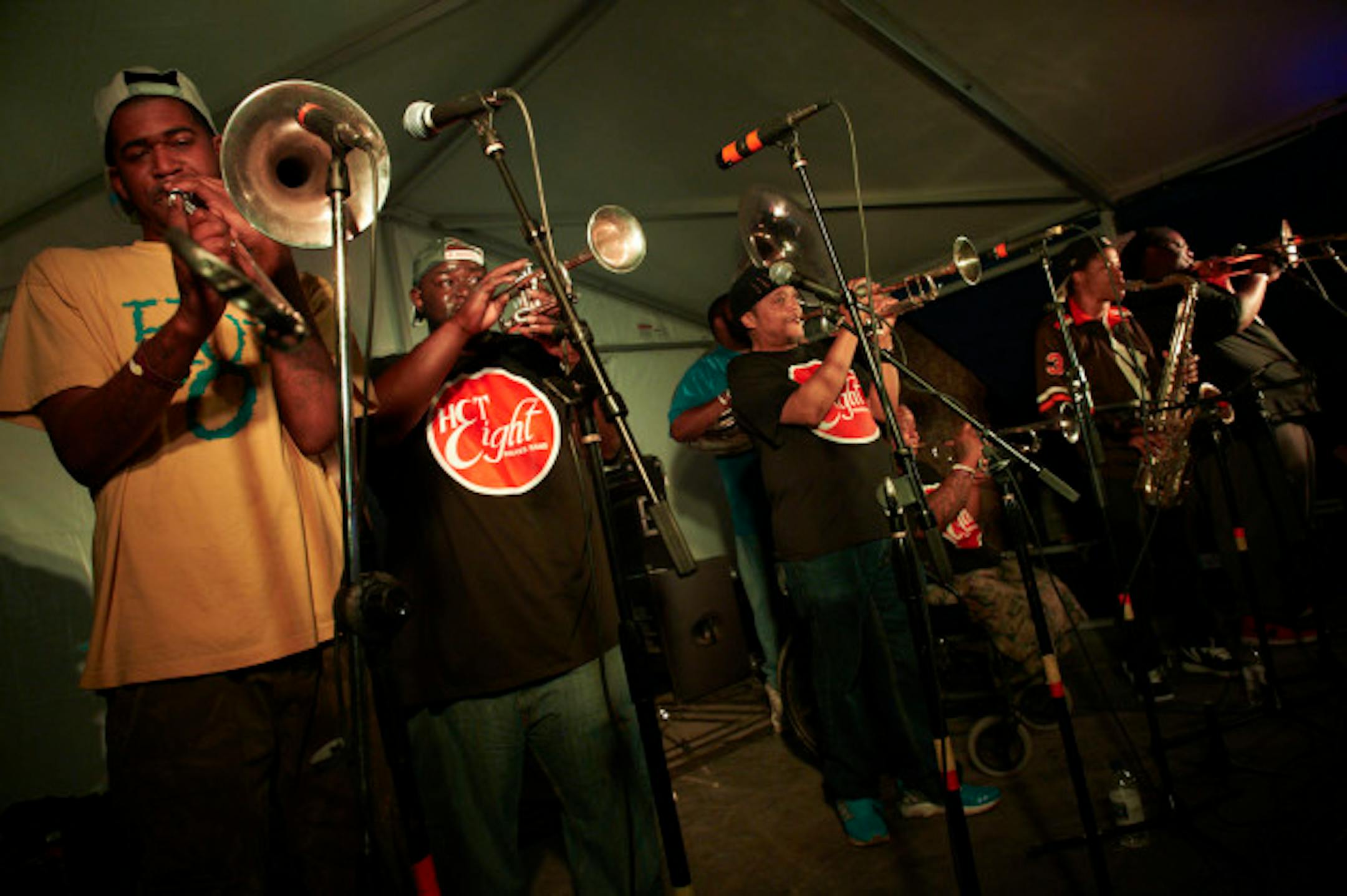 New Orleans' Hot 8 Brass Band closed out the party Saturday night along Rainey Street in Austin, Texas. / Photos by Tony Nelson