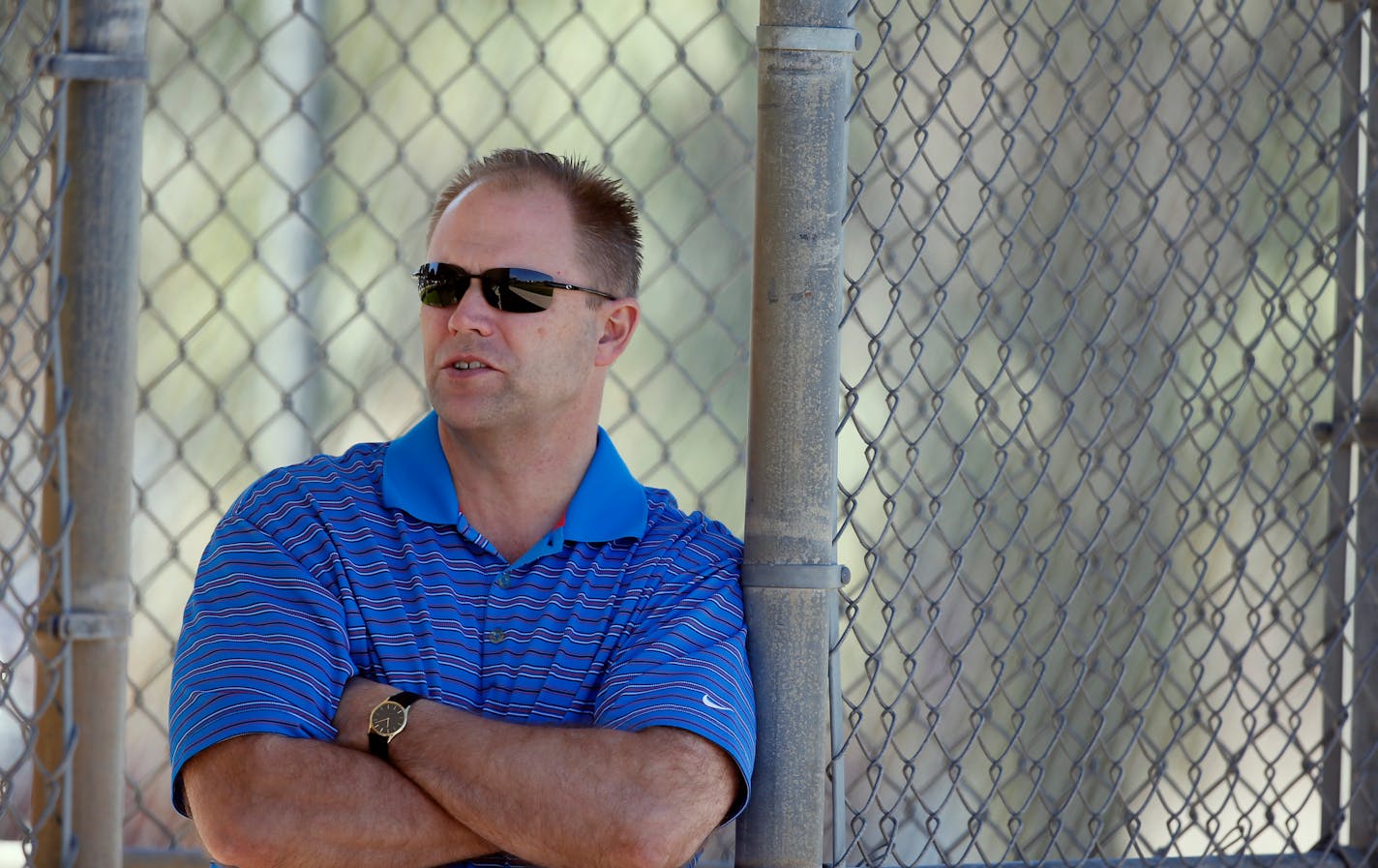 Rob Antony Twins vice president and assistant general manager watched the team practice Monday Feb 17. 2014 in Fort Myers, Florida Lee County Sports Complex. Monday is the first full day workout with pitchers and catchers . ] JERRY HOLT jerry.holt@startribune.com