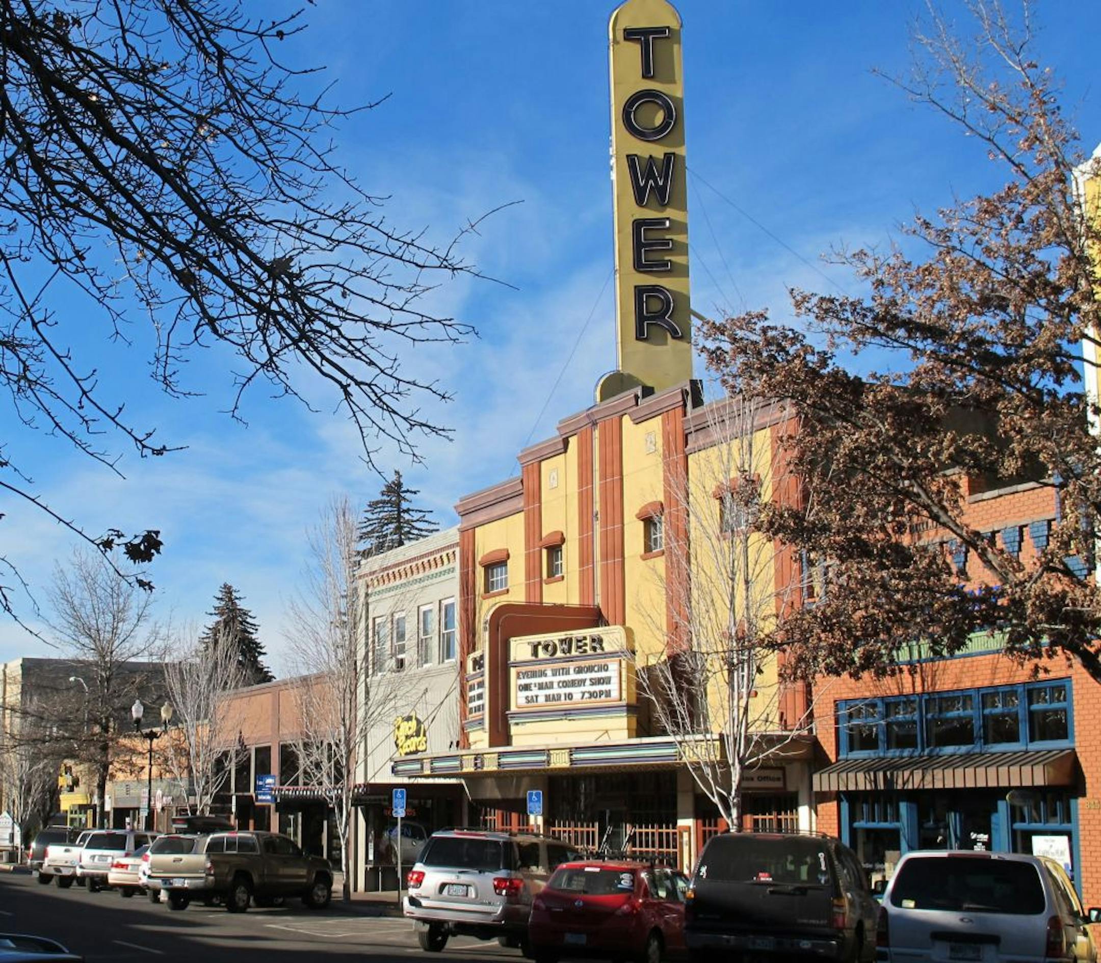 The 72-year-old Tower Theatre, renovated in 2004, is a landmark in downtown Bend, Oregon.