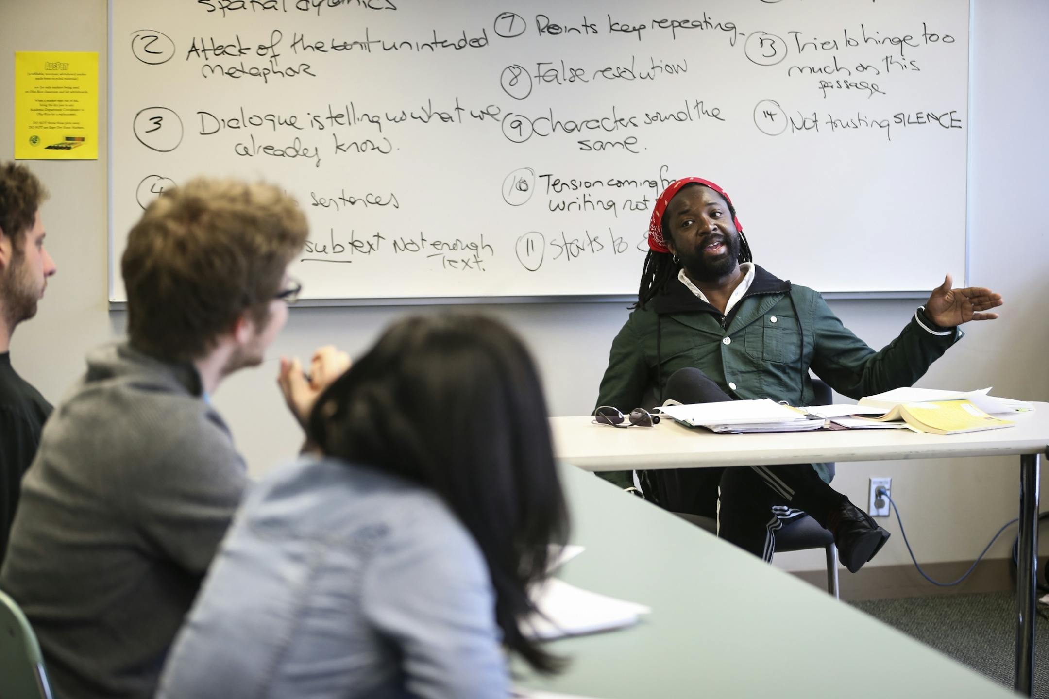 Author Marlon James taught a writing class at Macalester College on Tuesday, September 30, 2014 in St. Paul, Minn.