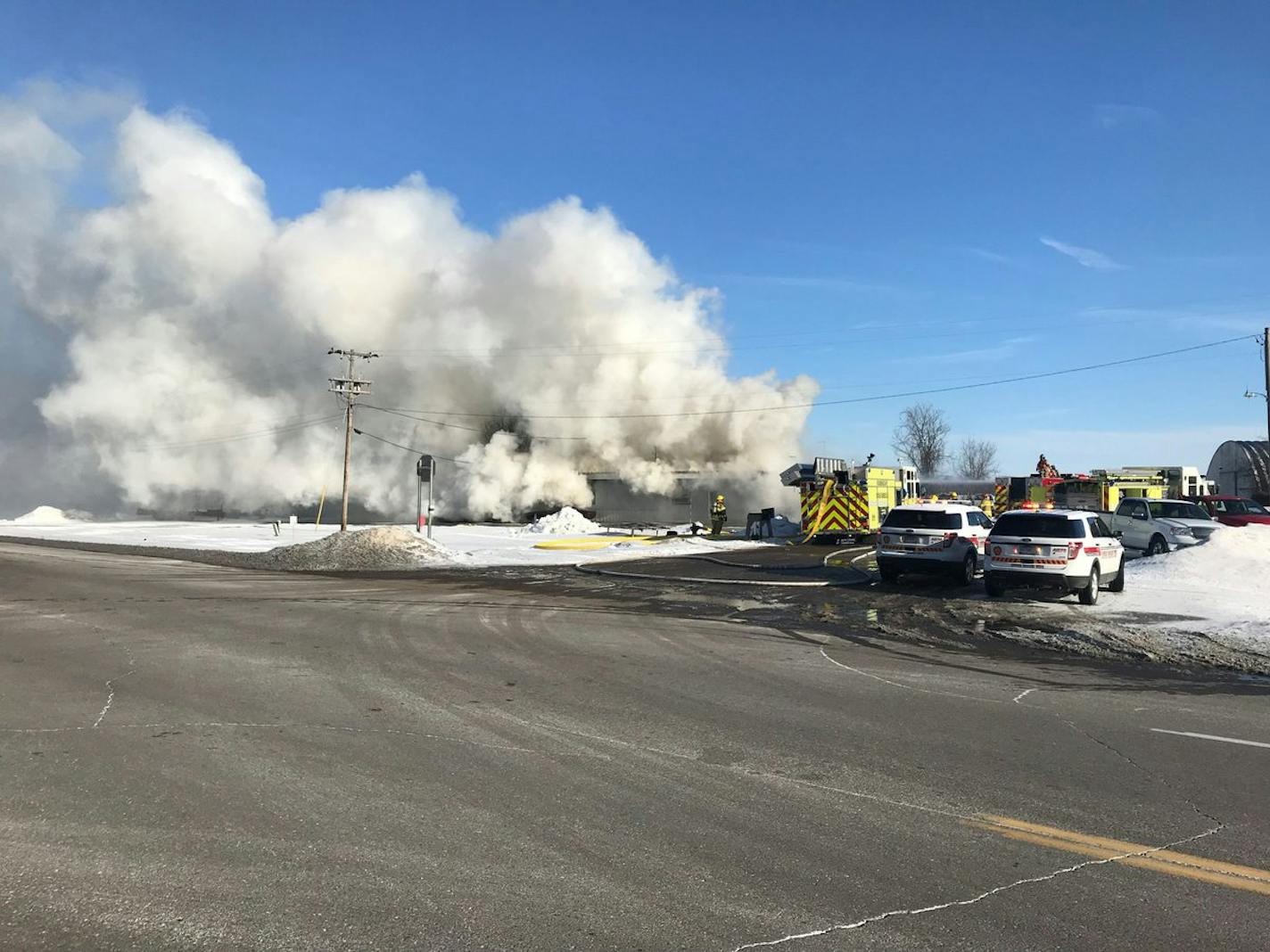 Hwy. 3 in Rosemount will be closed until at least 8 p.m. Wednesday due to this large fire, the State Patrol said.