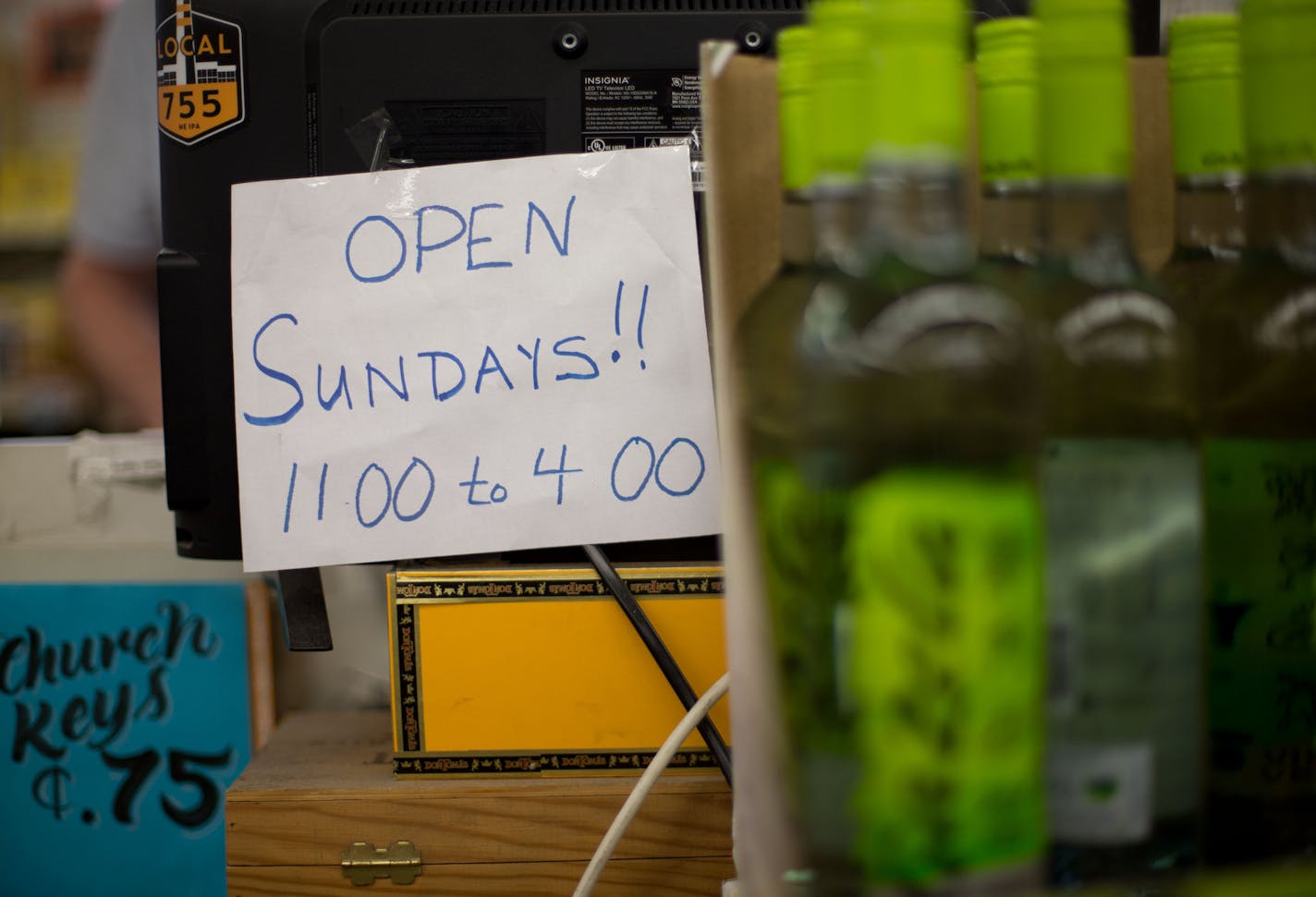 Sharrett's Liquor store is open on Sunday's from 11-4. It helps make up for slower days. ] ALEX KORMANN &#x2022; alex.kormann@startribune.com It has been a year since Minnesota began to allow the sale of alcohol on Sunday. Most liquor stores operate on limited hours on Sunday. Sharrett's Liquor Store on University Ave is open 11AM-4PM on Sundays. The employees say being open on Sunday comes in handy every so often. When there's a slow Saturday it helps the store to make up for sales and turn a p