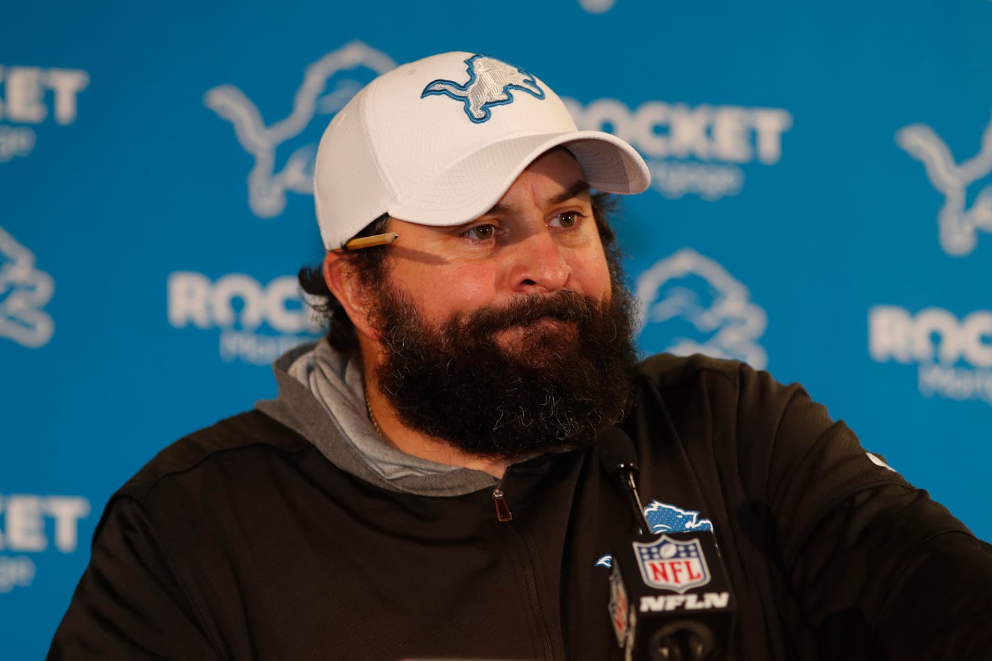 Detroit Lions head coach Matt Patricia speaks after an NFL football game against the Denver Broncos, Sunday, Dec. 22, 2019, in Denver. The Broncos won 27-17. (AP Photo/David Zalubowski)