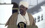 FILE - In this file image taken from video, Sudan's President Omar al-Bashir speaks at the Presidential Palace, Friday, Feb. 22, 2019, in Khartoum, Su