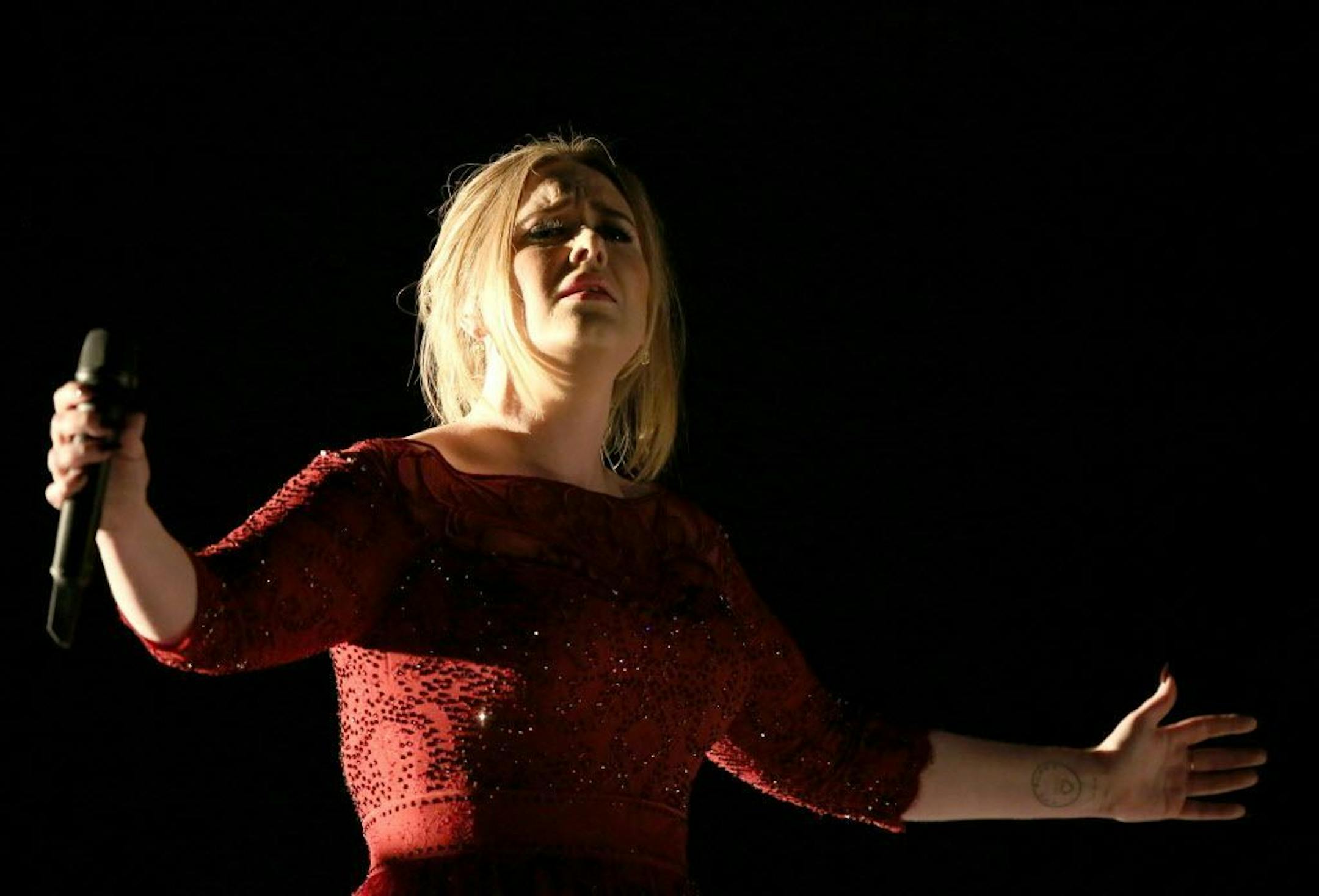 Adele performs at the 58th annual Grammy Awards on Monday, Feb. 15, 2016, in Los Angeles.