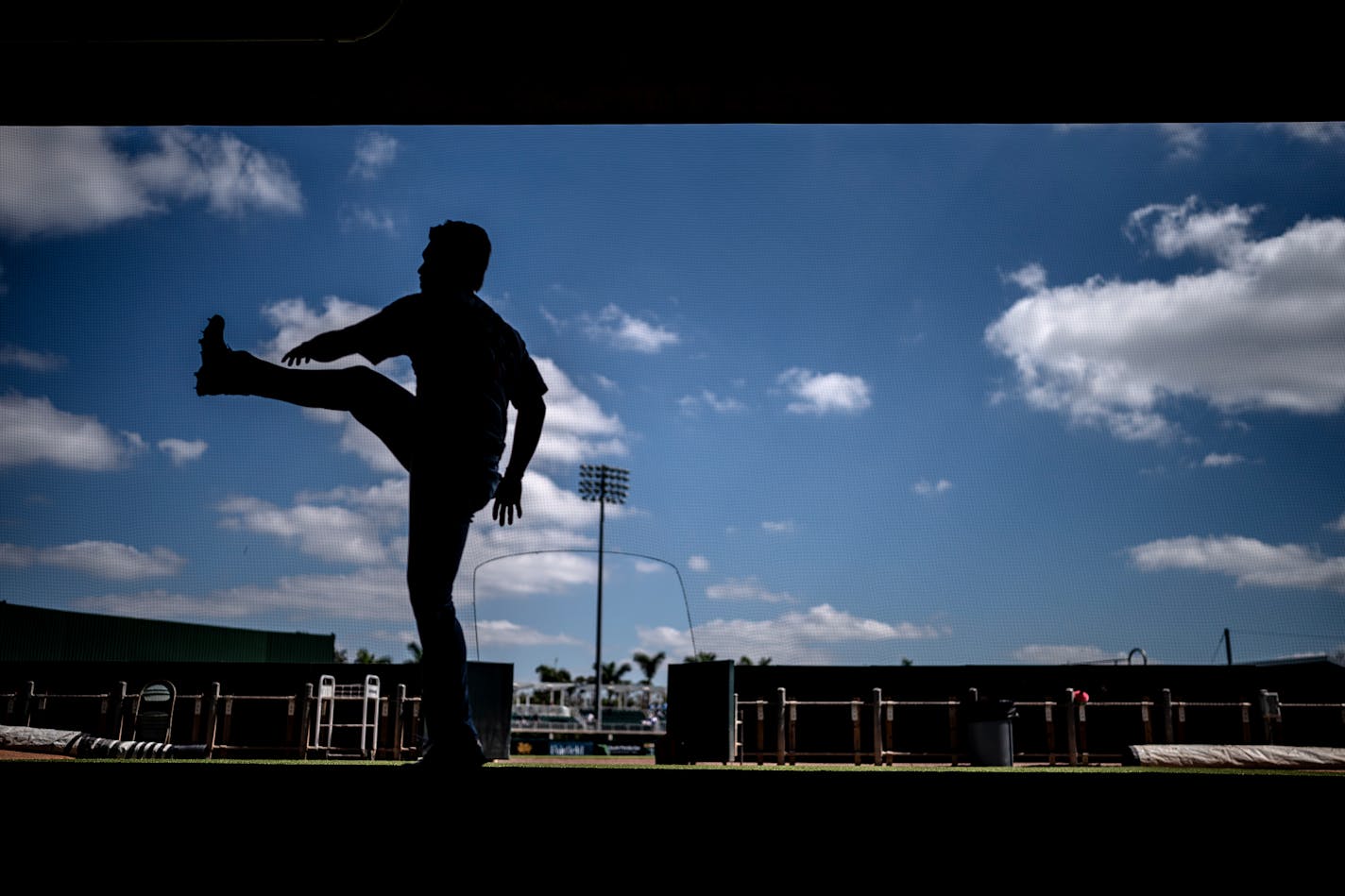 Minnesota Twins starting pitcher Kenta Maeda (18) warmed up to start the game against the Tampa Bay Rays at Hammond Stadium Saturday ,Feb.252023 in Fort Myers, Fla. ] JERRY HOLT • jerry.holt@startribune.com