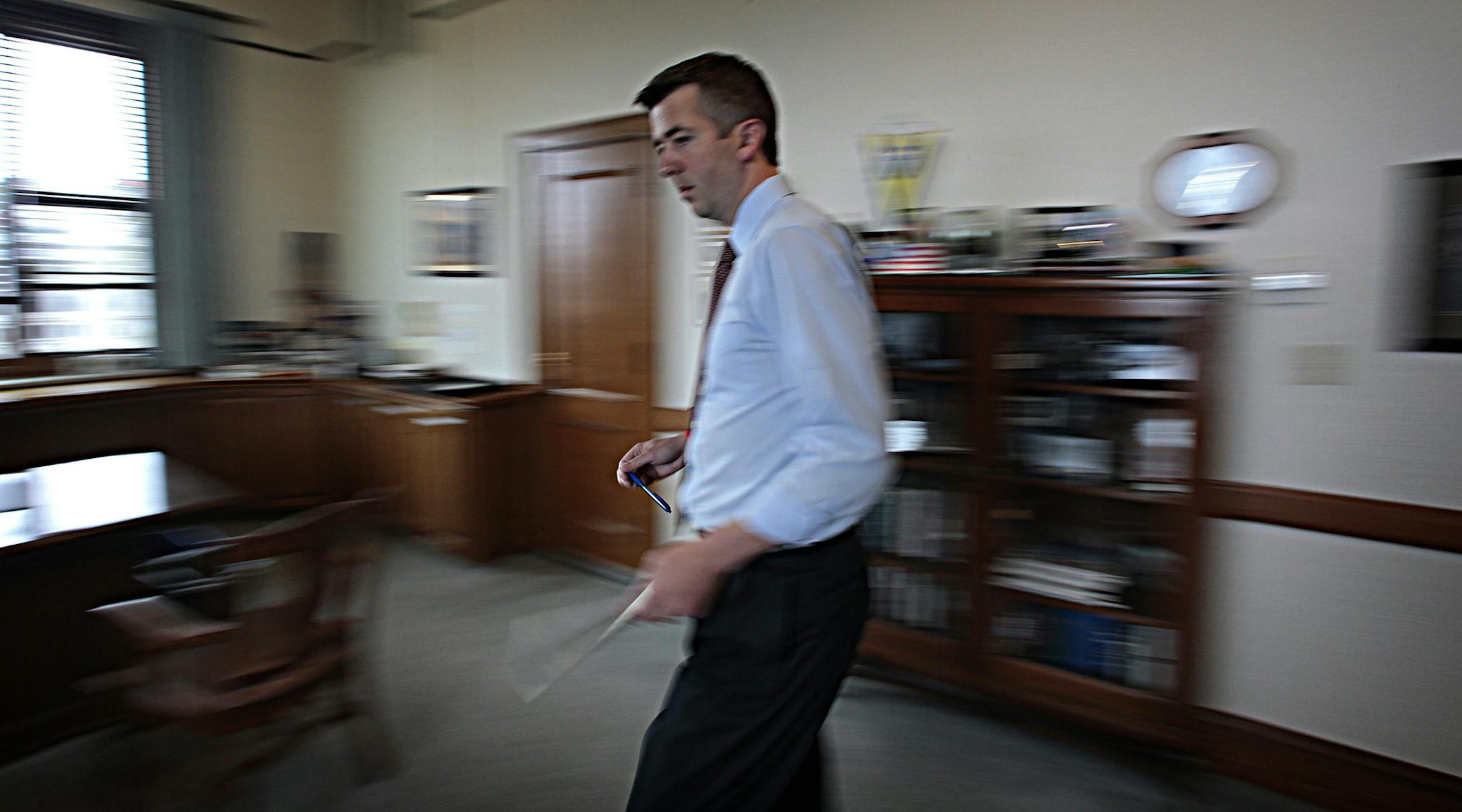 Duluth Mayor Don Ness returned to his office in City Hall after meeting with some of his staff. ] JIM GEHRZâ€¢jgehrz@startribune.com Duluth/May 4, 2012/1:30 PM BACKGROUND INFORMATION: Don Ness is a Duluth native who was elected as the city's mayor in 2007.