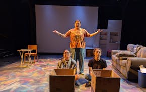 From left, Elena Yazzie, Niizhogaabo and Nathaniel TwoBears in a scene from Rhiana Yazzie's “The Nut, the Hermit, the Crow and the Monk.”