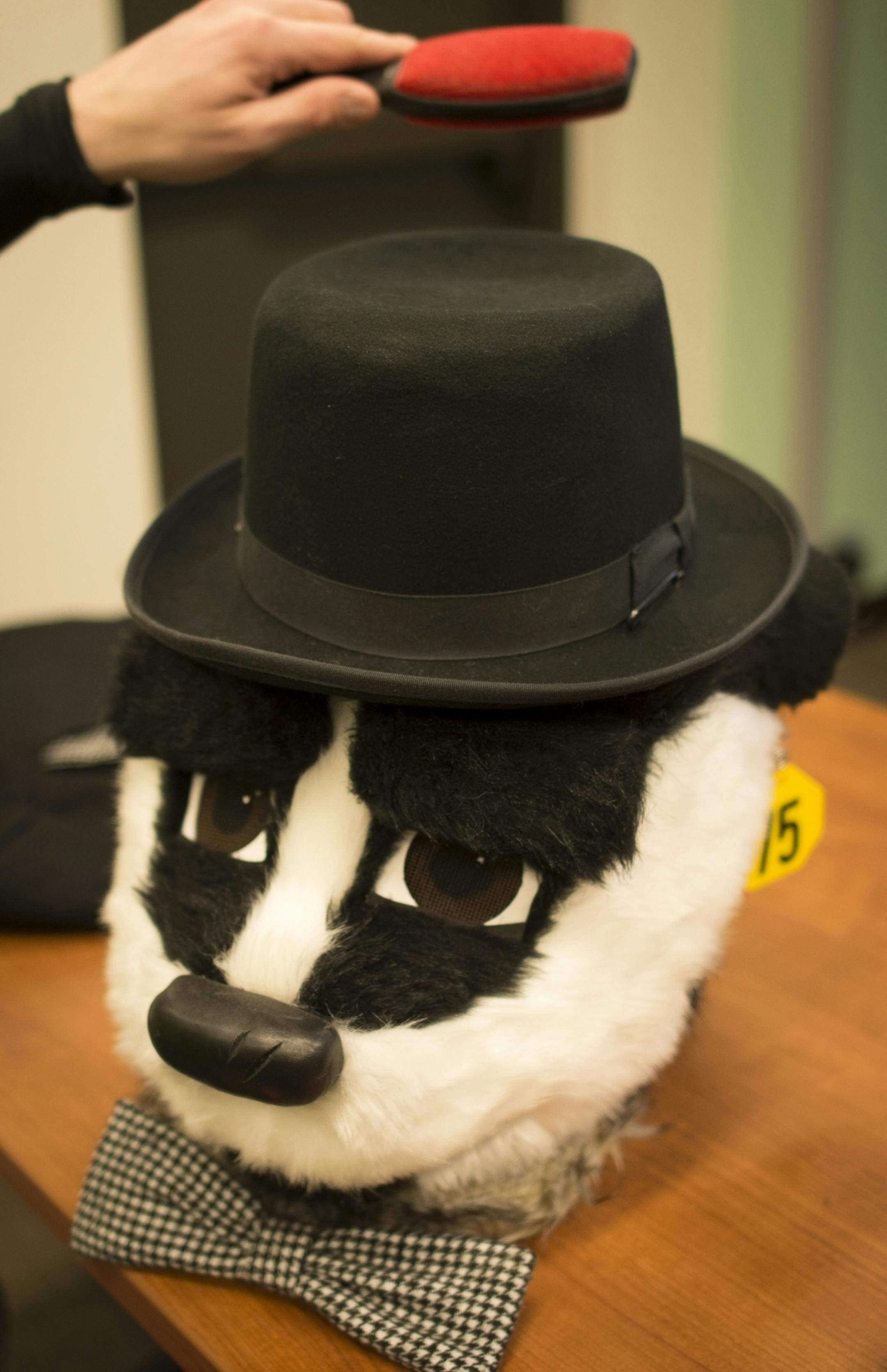 The mask of Birk A. Badger was primped before the start of the Winter Carnival Parade in late January.