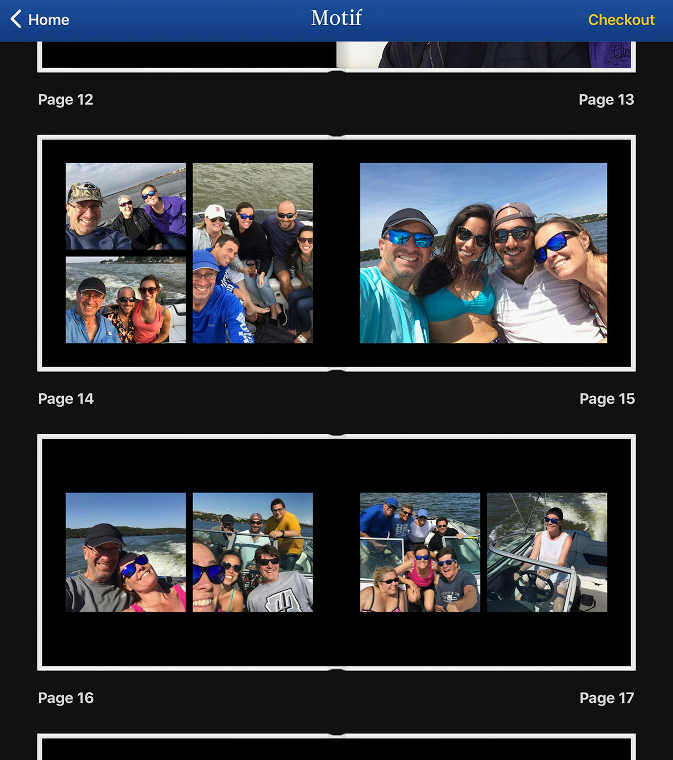 After you choose the book style, Motif gives you a full layout of the book with the chosen images.