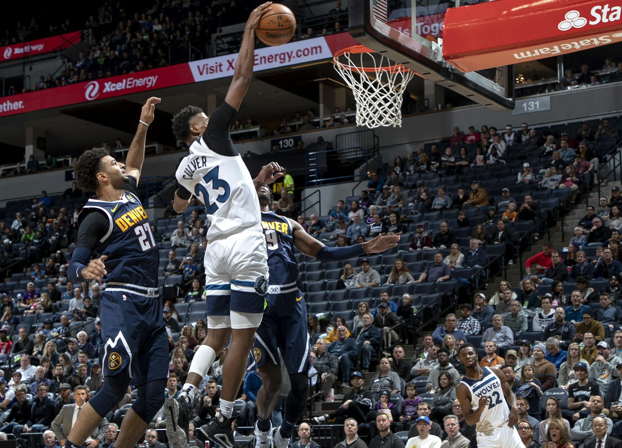 Jarrett Culver (23) of the Minnesota Timberwolves dunked the ball in the second quarter. ] CARLOS GONZALEZ &#x2022; cgonzalez@startribune.com &#x2013; Minneapolis, MN &#x2013; November 10, 2019, Target Center, NBA, Minnesota Timberwolves vs. Denver Nuggets