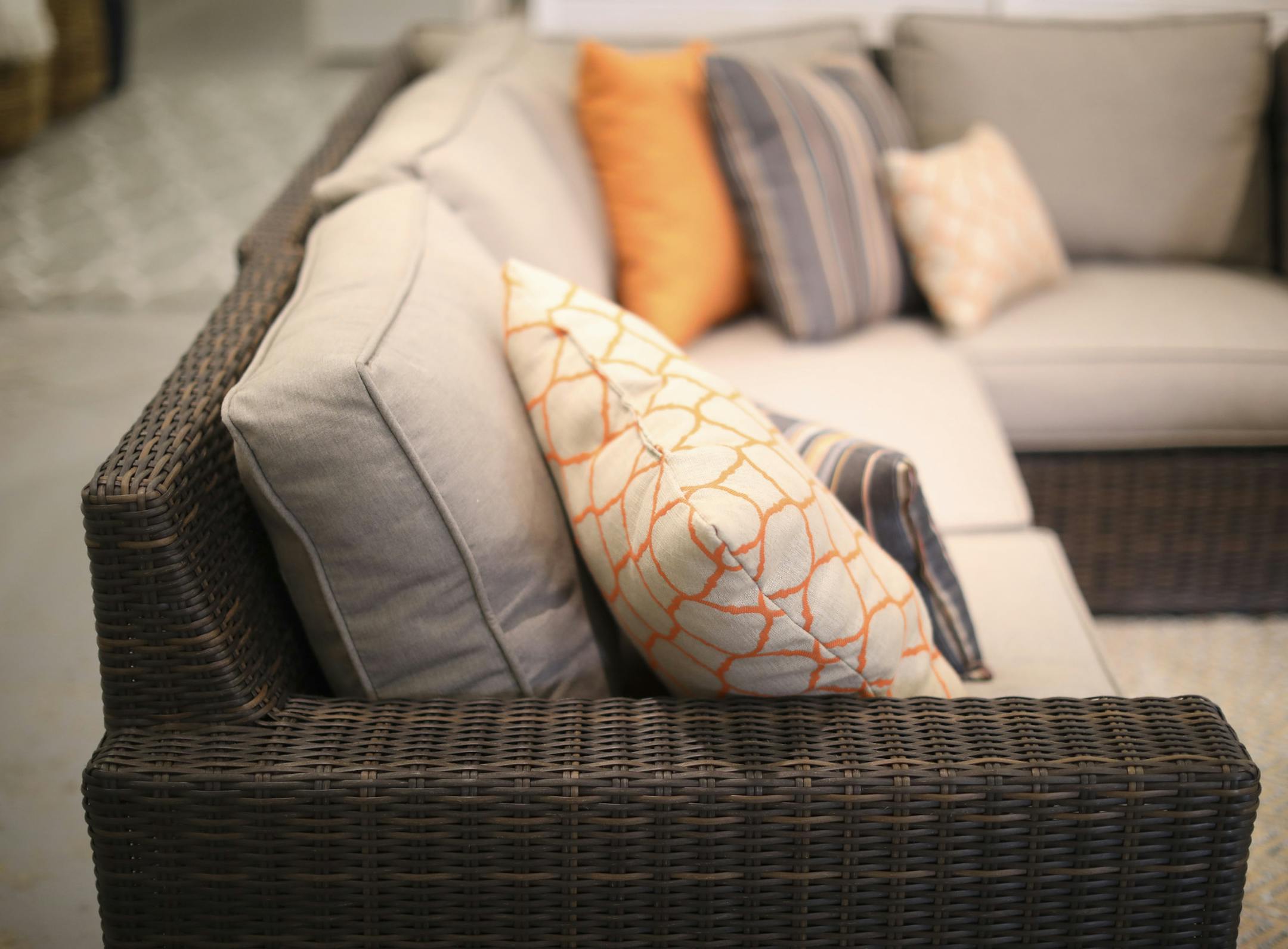 Detail of one style of arm on a sectional couch from Yardbird. ] JEFF WHEELER ï jeff.wheeler@startribune.com Yardbird, a new patio furniture concept in St. Louis Park, photographed Wednesday, April 5, 2017 is offering outdoor furniture with the quality of national retailers but at half the price due. Jay Dillon and his father, Bob Dillon will hold a soft opening this weekend and a grand opening next weekend.