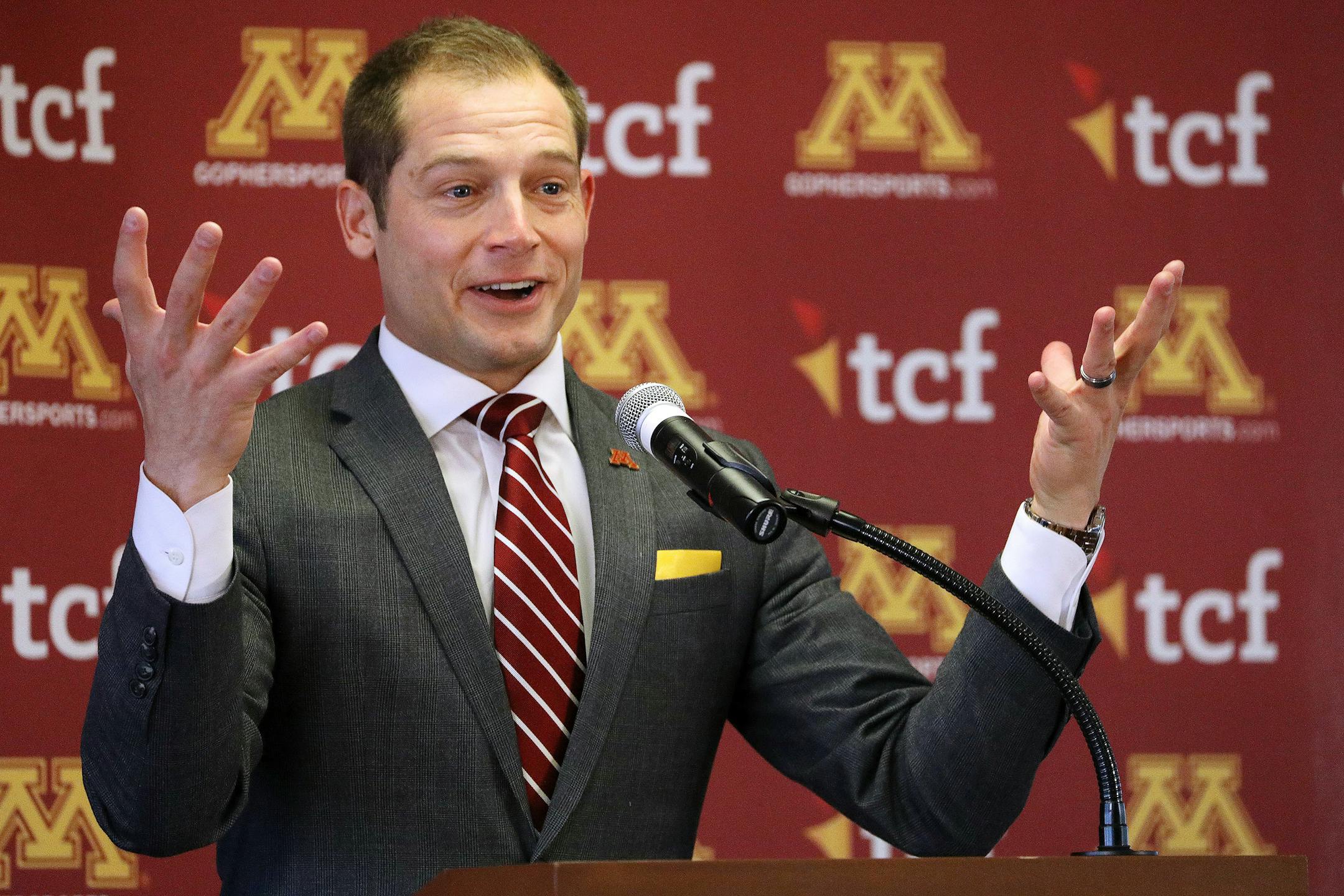 P.J. Fleck&#x2019;s first weekend as the new Gophers football coach included a stop a high school coaches convention, contacts with recruits and media commitments.