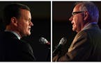 Republican Jeff Johnson, left, and DFLer Tim Walz faced off Tuesday night in a "Greater Minnesota Debate" in Willmar, Minn.