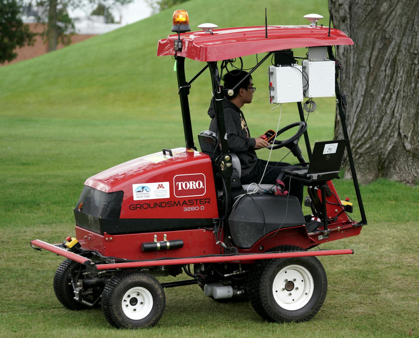 Scientists at the U have developed an autonomous Toro mower for farmers, which is electric/solar powered and learns a precise mowing path through a field, repeats it and then goes home to park itself in its shed to recharge. The mower could cut down one of the more tedious chores for farmers -- mowing down weeds in pastures after cattle have grazed, while also reducing the need for diesel. Next up is the more challenging phase -- to create an autonomous weed killing robot, that can run through r