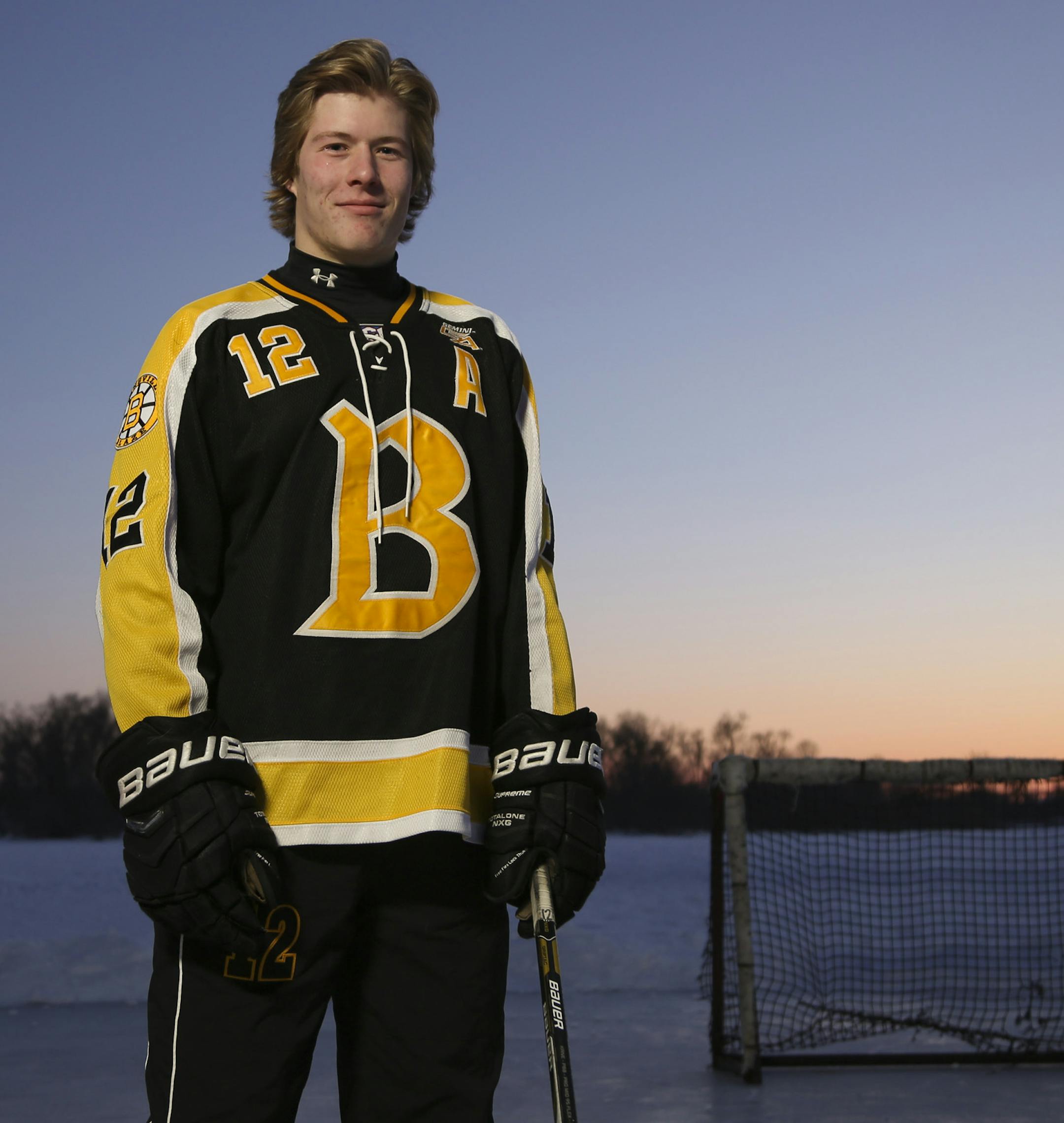 The Star Tribune's All-Metro boys' hockey team gathered on the ice at Lake of the Isles Sunday night, March 2, 2014 for a portrait. Player of the Year, Brock Boeser of Burnsville.