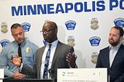 Minneapolis Police Chief Brian O’Hara, left, Community Safety Commissioner Toddrick Barnette and Michael Simon, chief strategy officer for Zencity, 