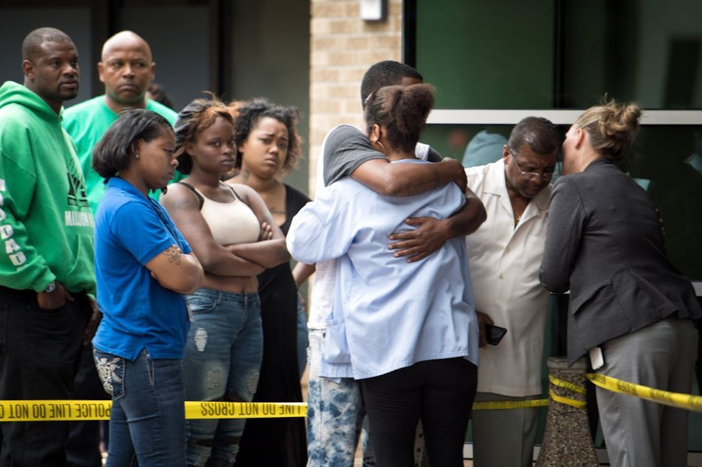 Scene at the entrance to North Memorial Hospital in Robbinsdale where two infants with gunshot wounds were brought.