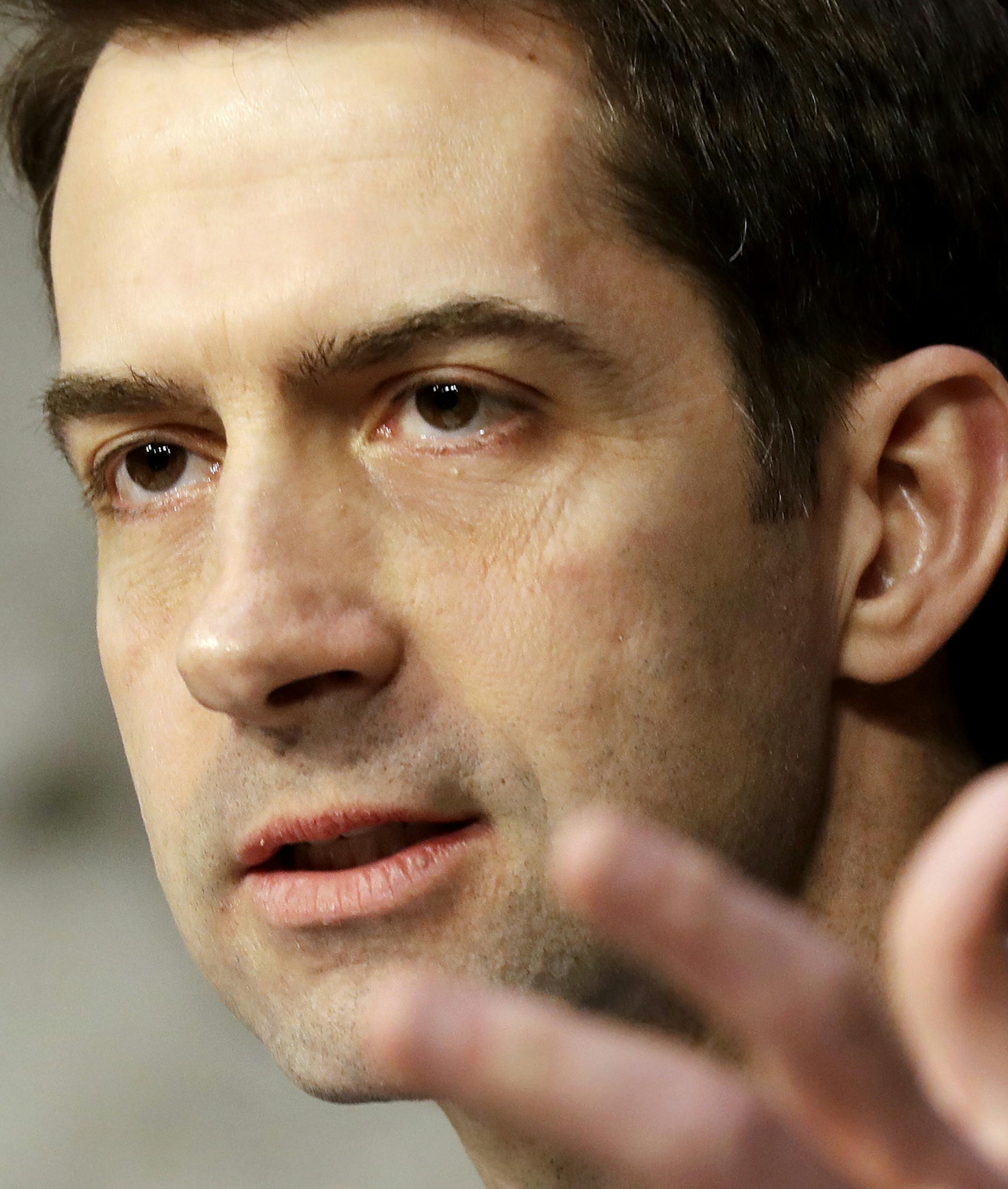 FILE - In this May 11, 2017 file photo, Sen. Tom Cotton, R-Ark., speaks during a Senate Intelligence Committee hearing, on Capitol Hill in Washington. Cotton's office says he's focused is on serving the people of Arkansas in the Senate. That's after reports that he might be picked to run the CIA in a major shake-up of President Donald Trump's national security team. (AP Photo/Jacquelyn Martin)