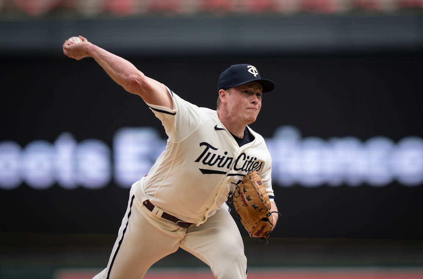 Minnesota Twins starting pitcher Louie Varland (37) pitches in the seventh inning. The Minnesota Twins hosted the Los Angeles Angels at Target Field on Sunday, Sept. 24, 2023 in Minneapolis, Minn. ] RENEE JONES SCHNEIDER • renee.jones@startribune.com