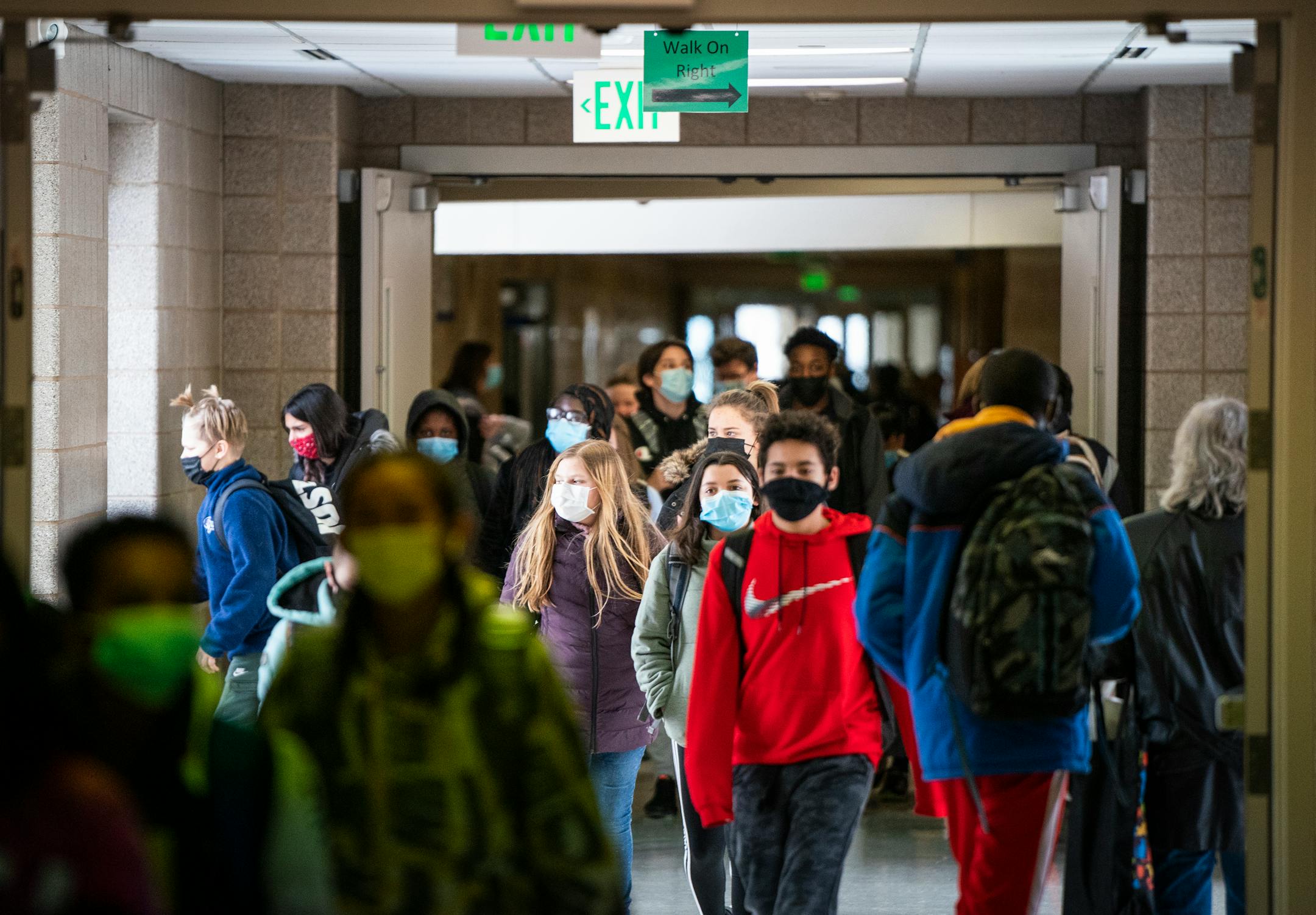 Student leave class at the end of the day at Jackson Middle School in Champlin.