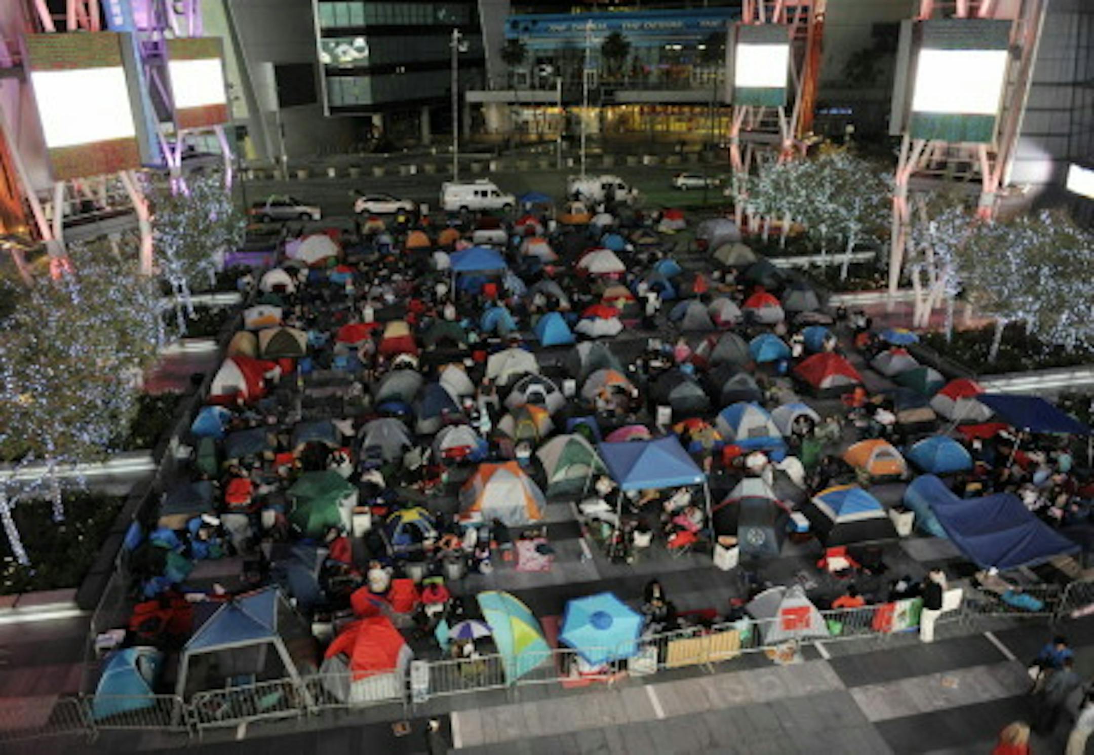 Monday night outside the theater. Photo: AP