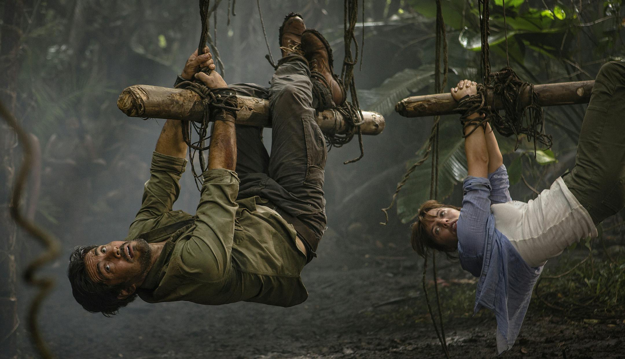 Hooten & The Lady -- "The Amazon" -- Image Number: HTL_5049.jpg -- Pictured (L-R): Michael Landes as Hooten and Ophelia Lovibond as Lady Alex Spencer-Parker -- Photo: Casey Crafford/Courtesy Sky Productions.