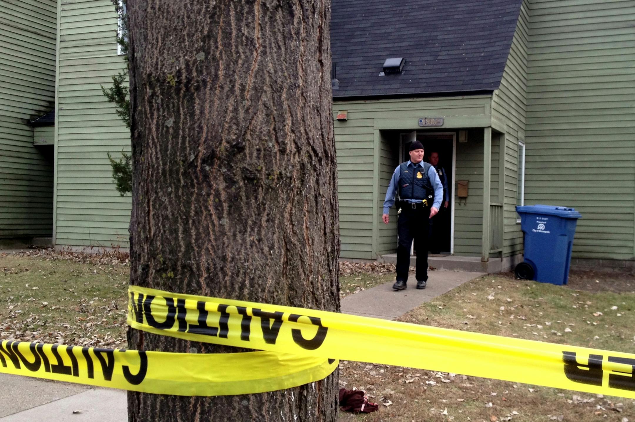 The scene outside the house where a two-year-old died after apparently being shot by another youngster in the city's Riverside neighborhood.