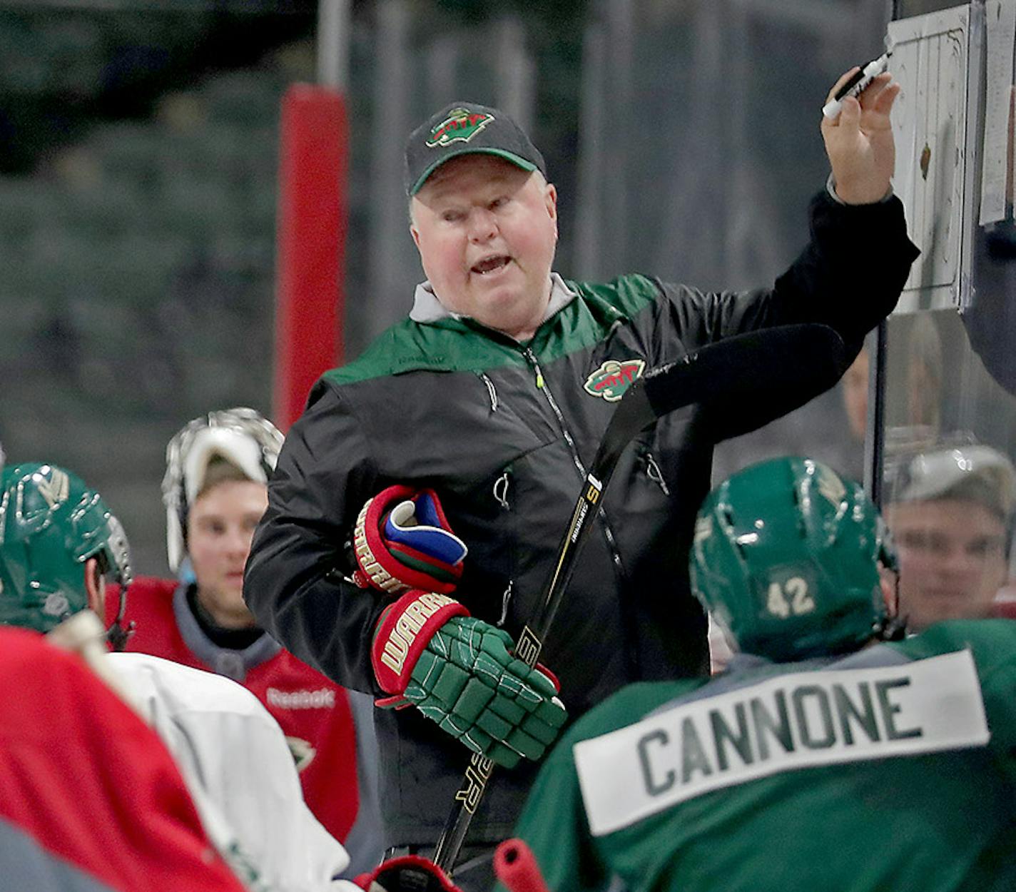 Minnesota Wild head coach Bruce Boudreau coached during the first day of practice on the ice at the Xcel Energy Center, Friday, September 23, 2016 in St. Paul, MN. ] (ELIZABETH FLORES/STAR TRIBUNE) ELIZABETH FLORES &#x2022; eflores@startribune.com