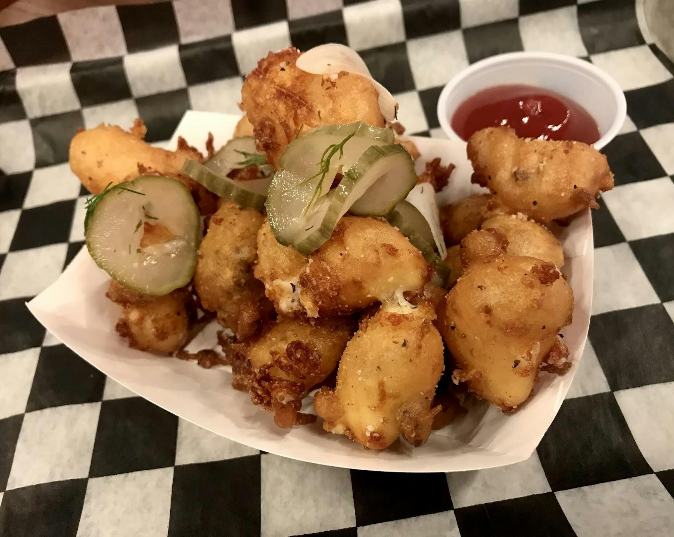 Hamburger cheese curds from Burger Dive at Potluck in Rosedale. Photo by Rick Nelson
