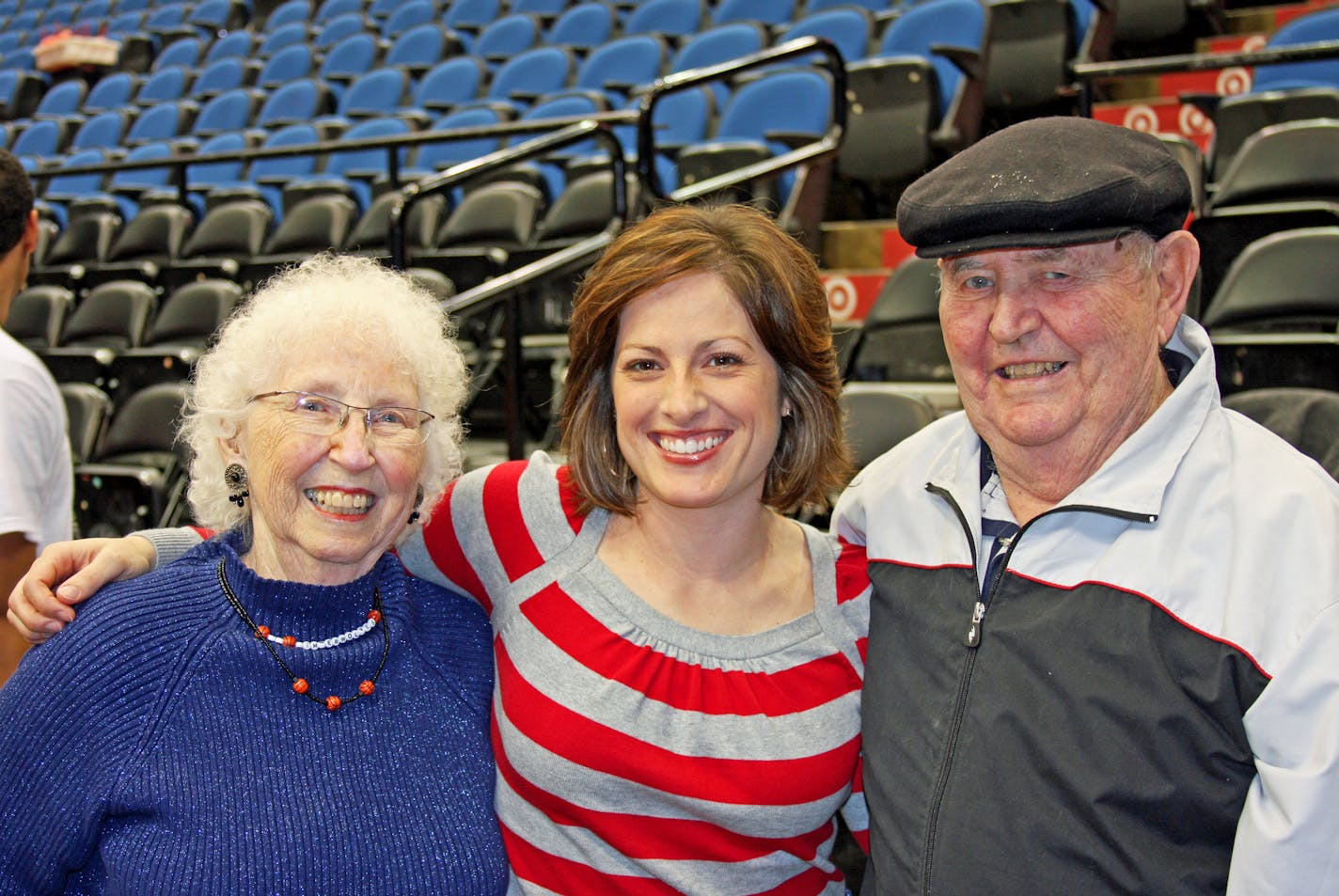 Jack and Alyce Gibson, with Marney Gellner of Fox Sports, in 2009. The Gibsons, longtime Wolves fans, were the subject of a Valentine's Day feature. (Provided photo)