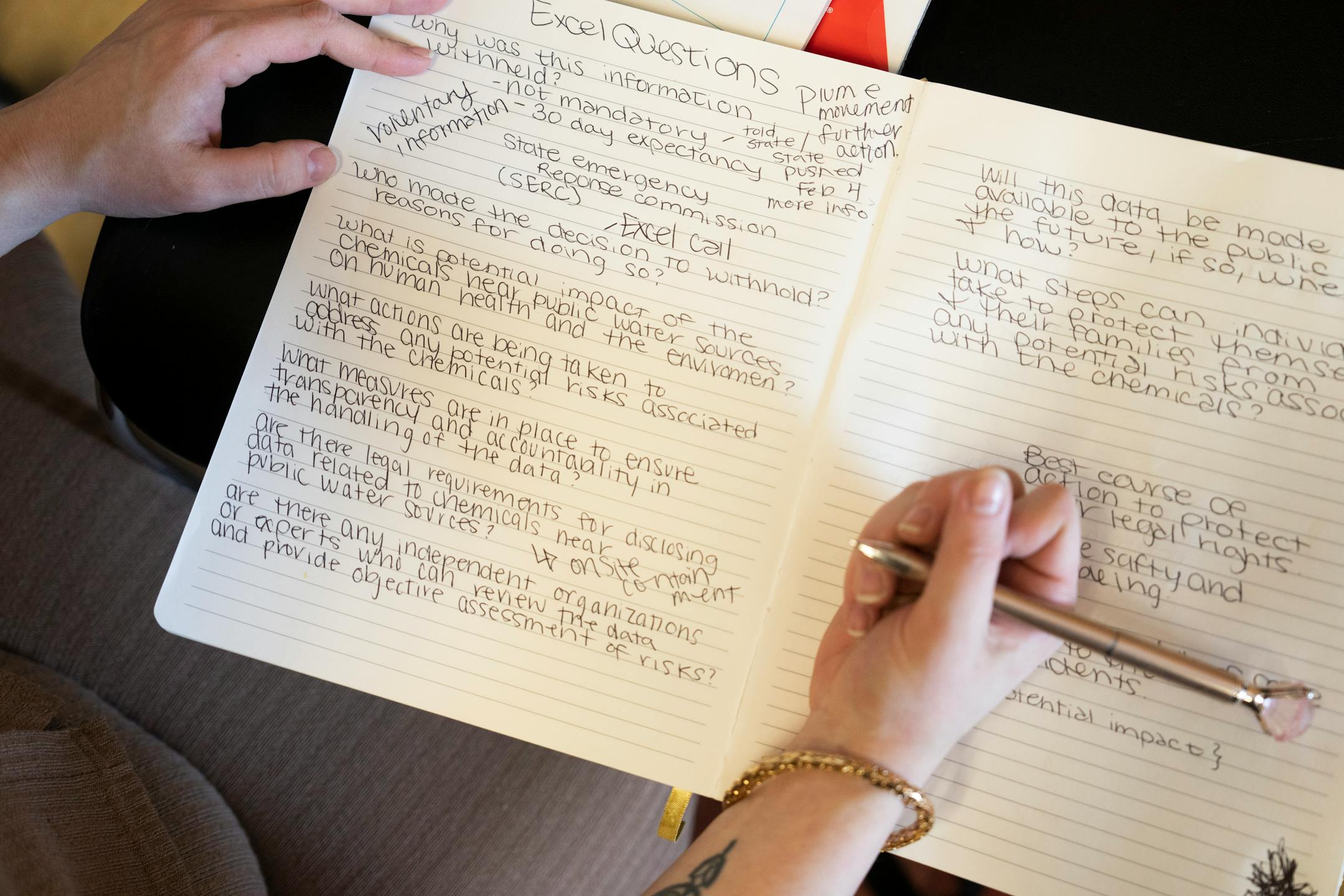 Megan Sanborn, who is 6 months pregnant, came with her daughter Eivor and a notebook full of questions for Xcel Energy and government representatives at a community meeting after two reported leaks at the nearby nuclear power plant.