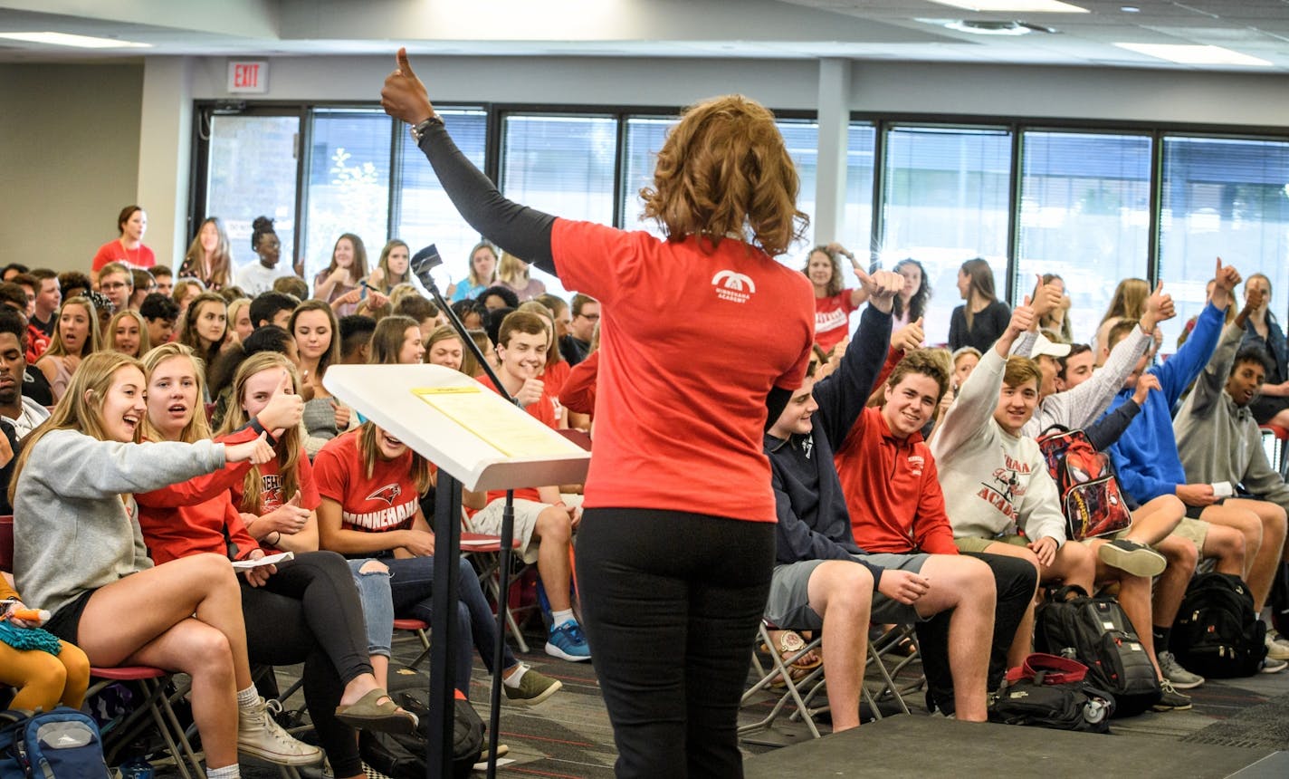 Minnehaha Academy president Donna Harris welcomed students to the new school.