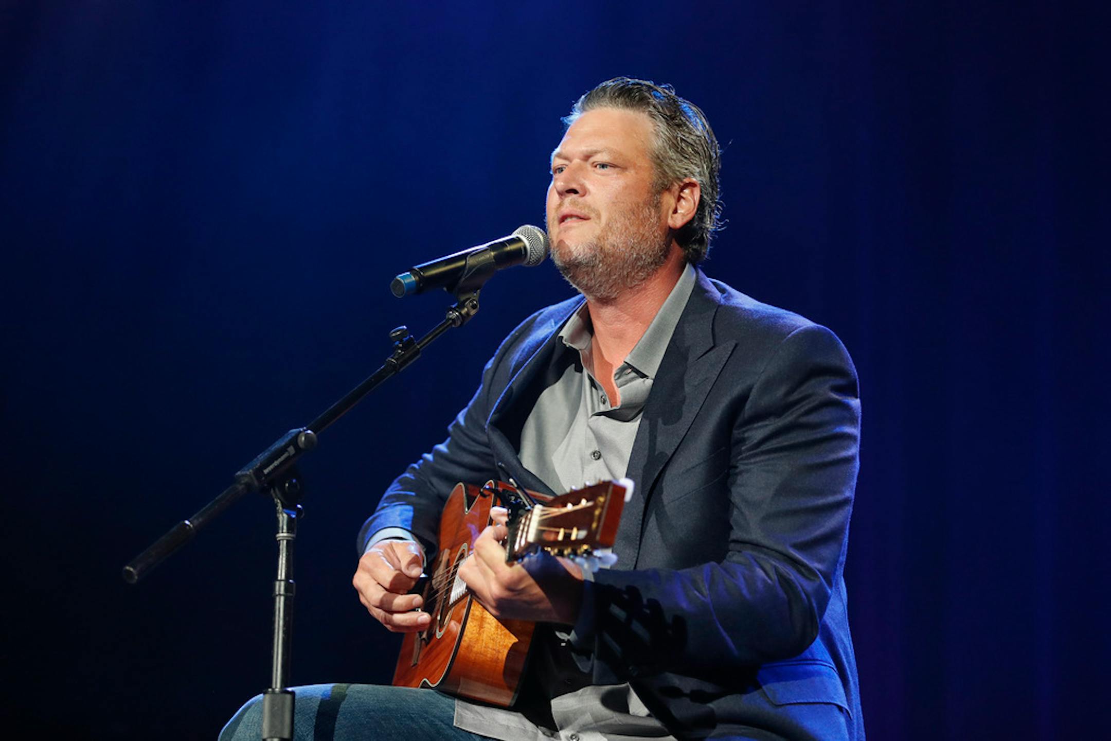 Blake Shelton performs at the 2018 Nashville Songwriter Awards at Ryman Auditorium on Wednesday, Sept. 19, 2018, in Nashville, Tenn. (Photo by Al Wagner/Invision/AP) ORG XMIT: TNAW121
