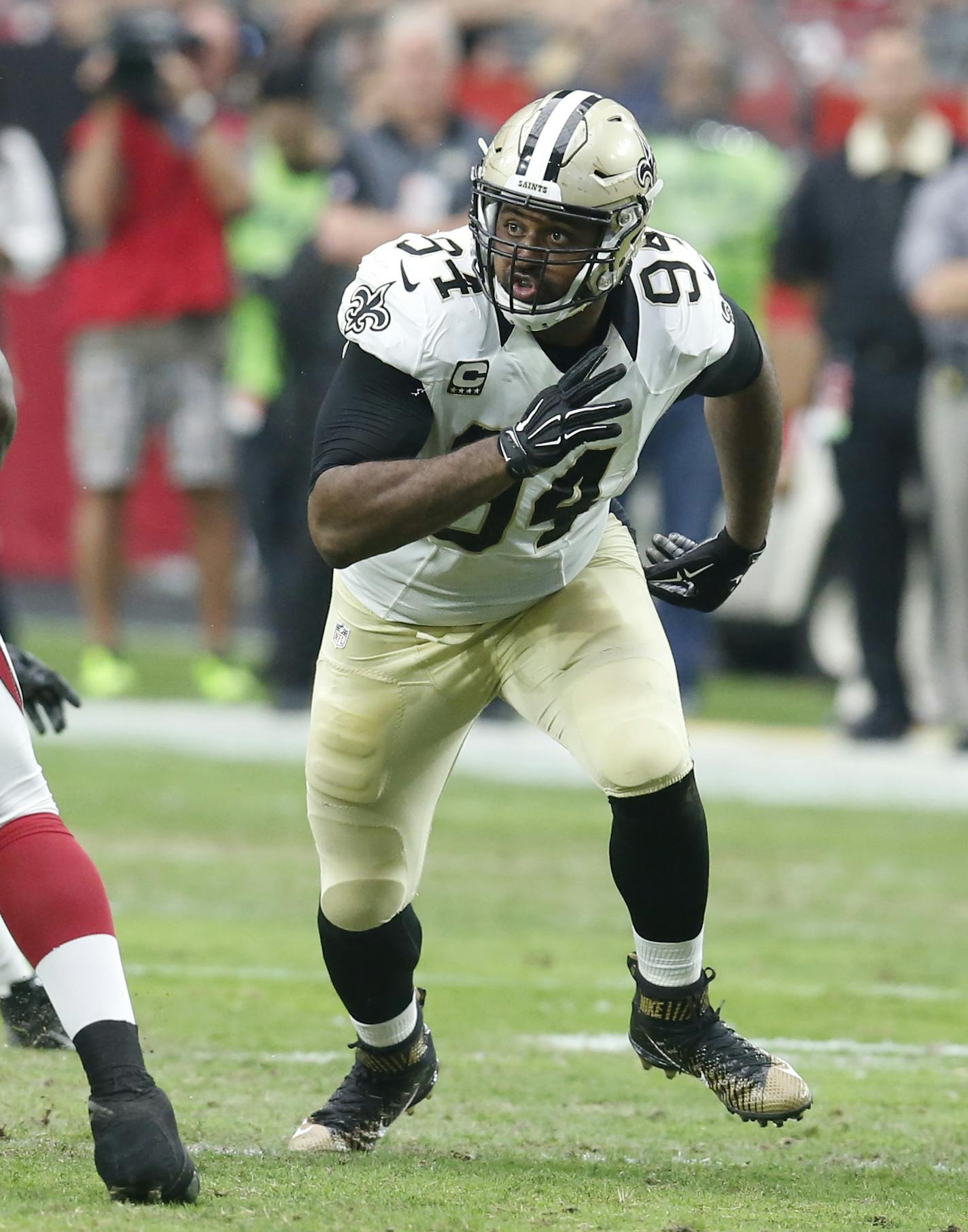 New Orleans Saints defensive end Cameron Jordan (94) during an NFL football game against the Arizona Cardinals, Sunday, Sept. 13, 2015, in Glendale, Ariz. (AP Photo/Rick Scuteri)