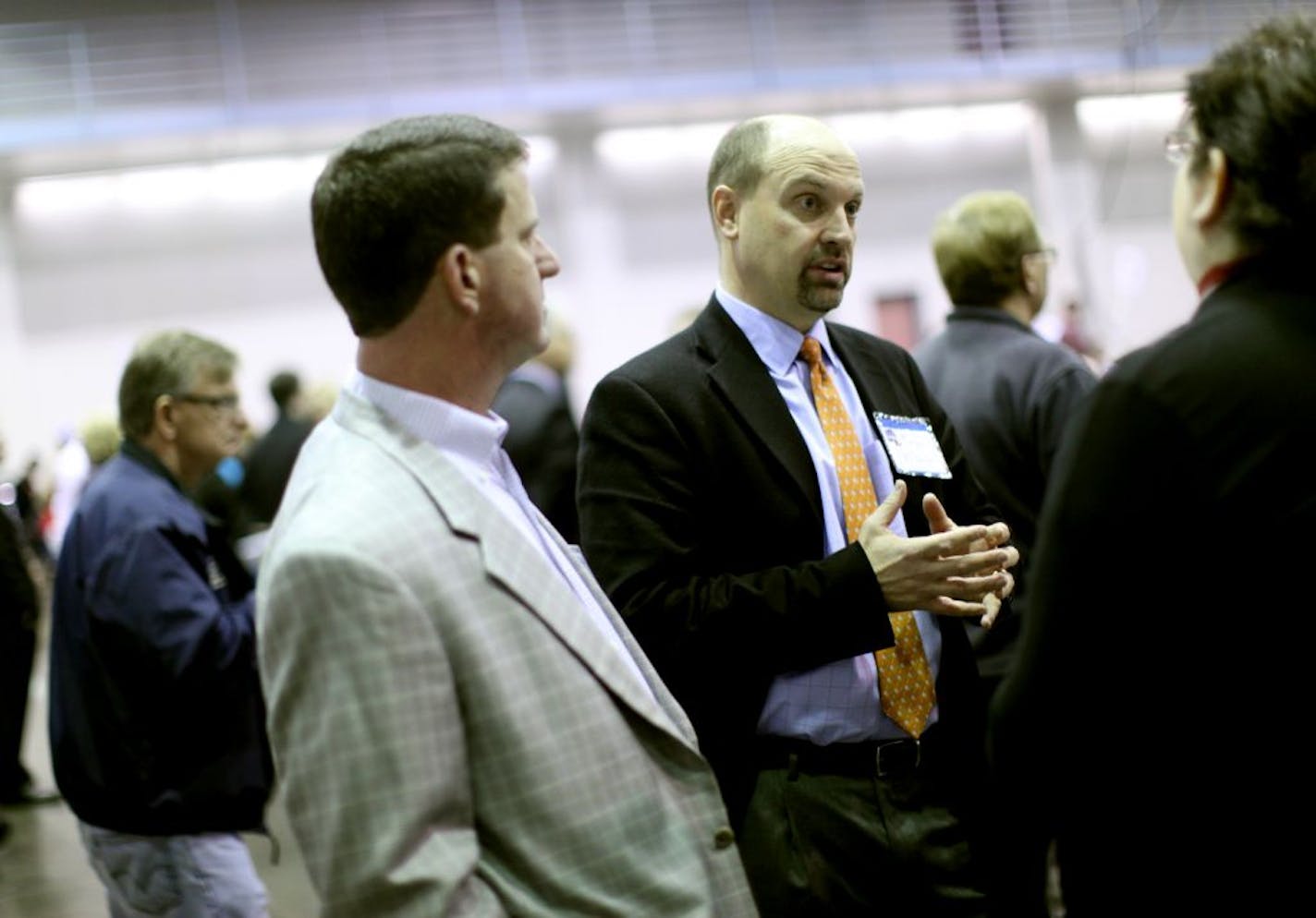 Pat Shortridge chatted with people before the elections that voted him as the new Republican Central Comittee Chair during a meeting at the St Cloud Convention Center in St. Cloud, Minn. on December 31, 2011.