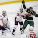 Minnesota Wild right wing Ryan Reaves (75) celebrates his second period goal over Washington Capitals goaltender Charlie Lindgren (79)Sunday ,March,19