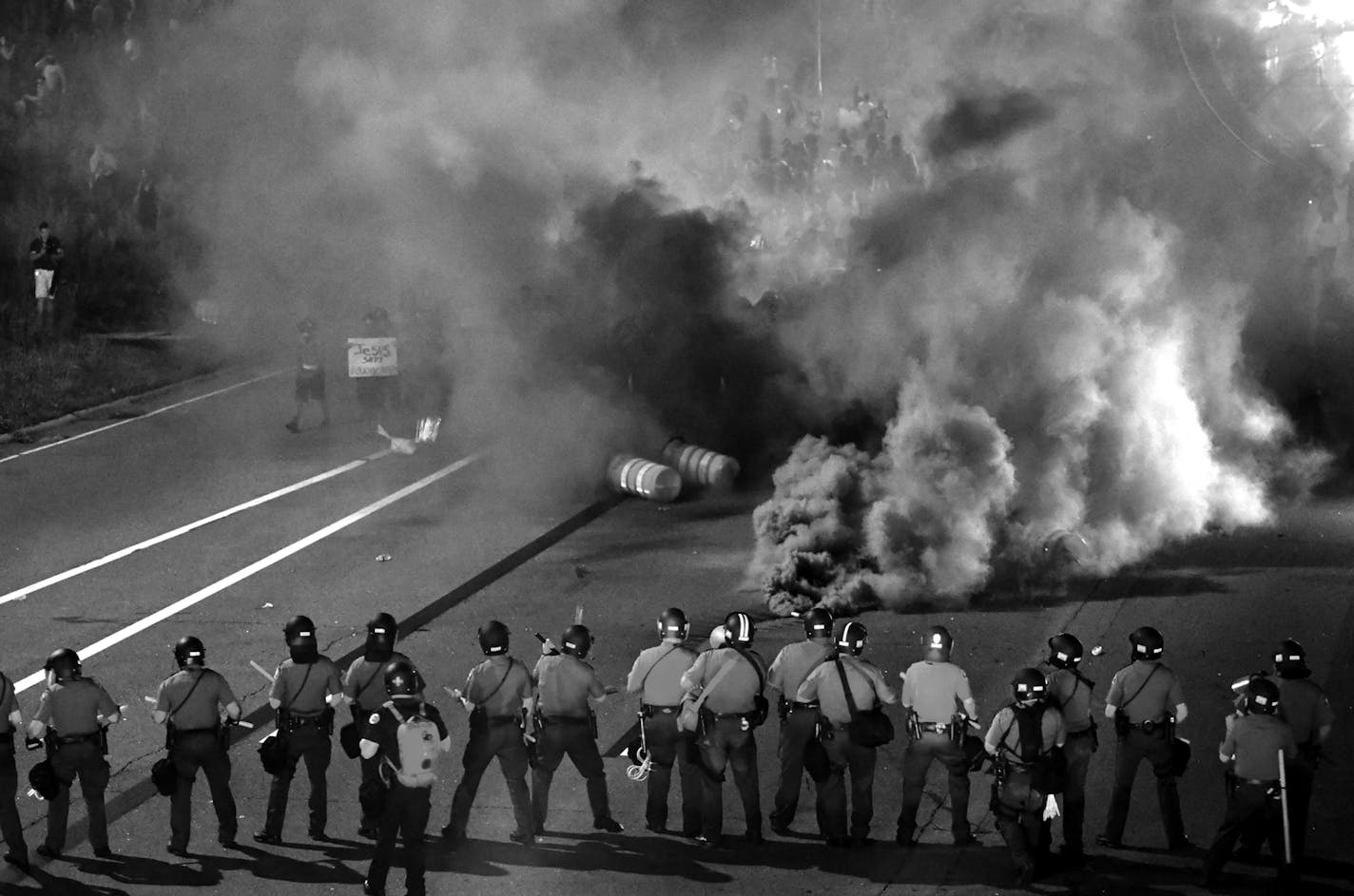 Marchers protesting the Wednesday night shooting death of Philando Castile by police have blocked part of Interstate 94 west of downtown St. Paul Saturday evening. Traffic was stacked in a thick logjam as early as 7 p.m., with the eastbound lanes mostly unmoving. About 7:30 p.m. Saturday, police and the State Patrol were diverting all traffic off eastbound I-94 at the Lexington Avenue exit, with scant traffic traveling in the opposite direction on westbound I-94. Marchers were refusing police or