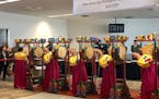 Korean drummers performed at MSP to celebrate the new Seoul route.